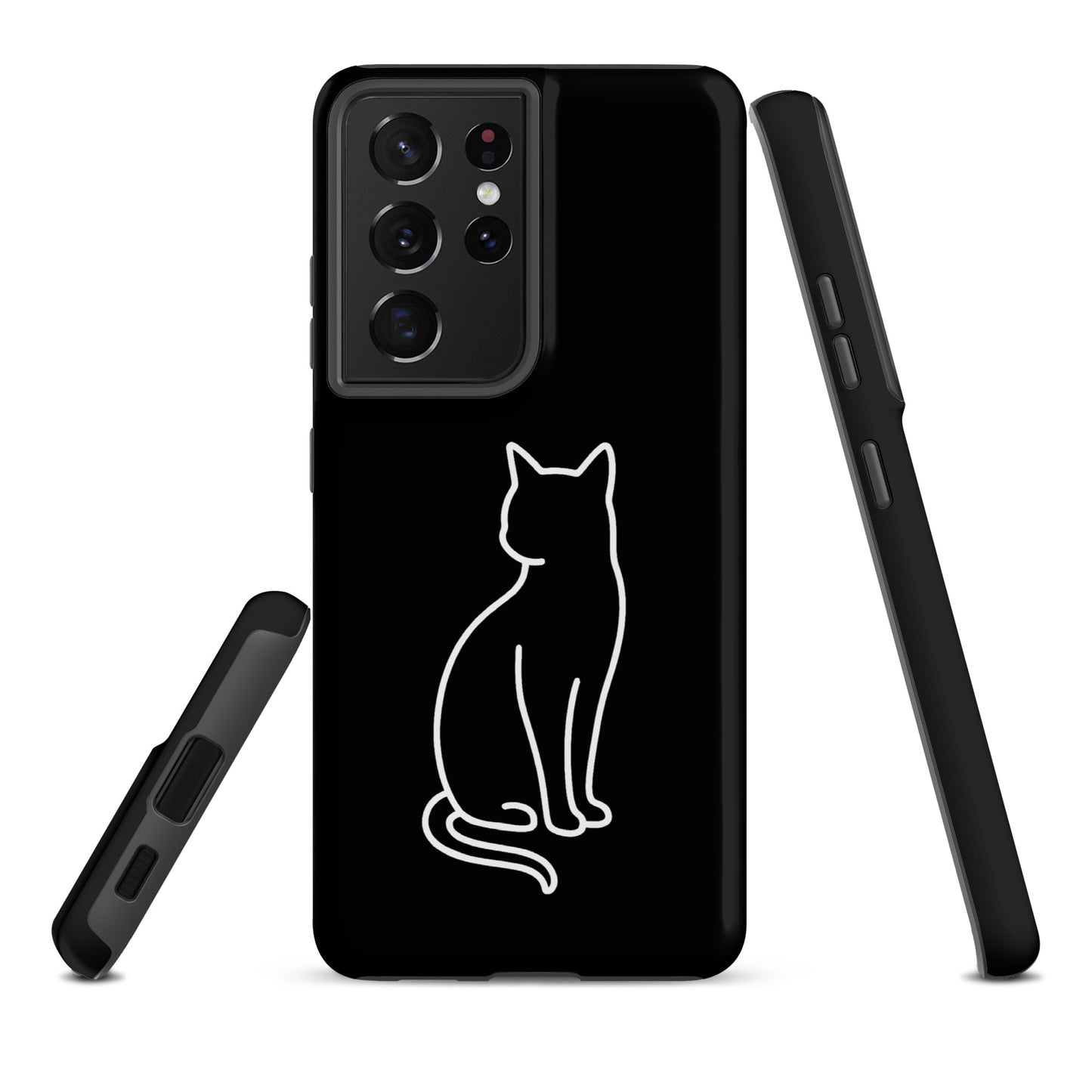 Phone Case for Samsung Galaxy with minimalist sitting cat design, ideal for modern pet lovers, offering robust protection.