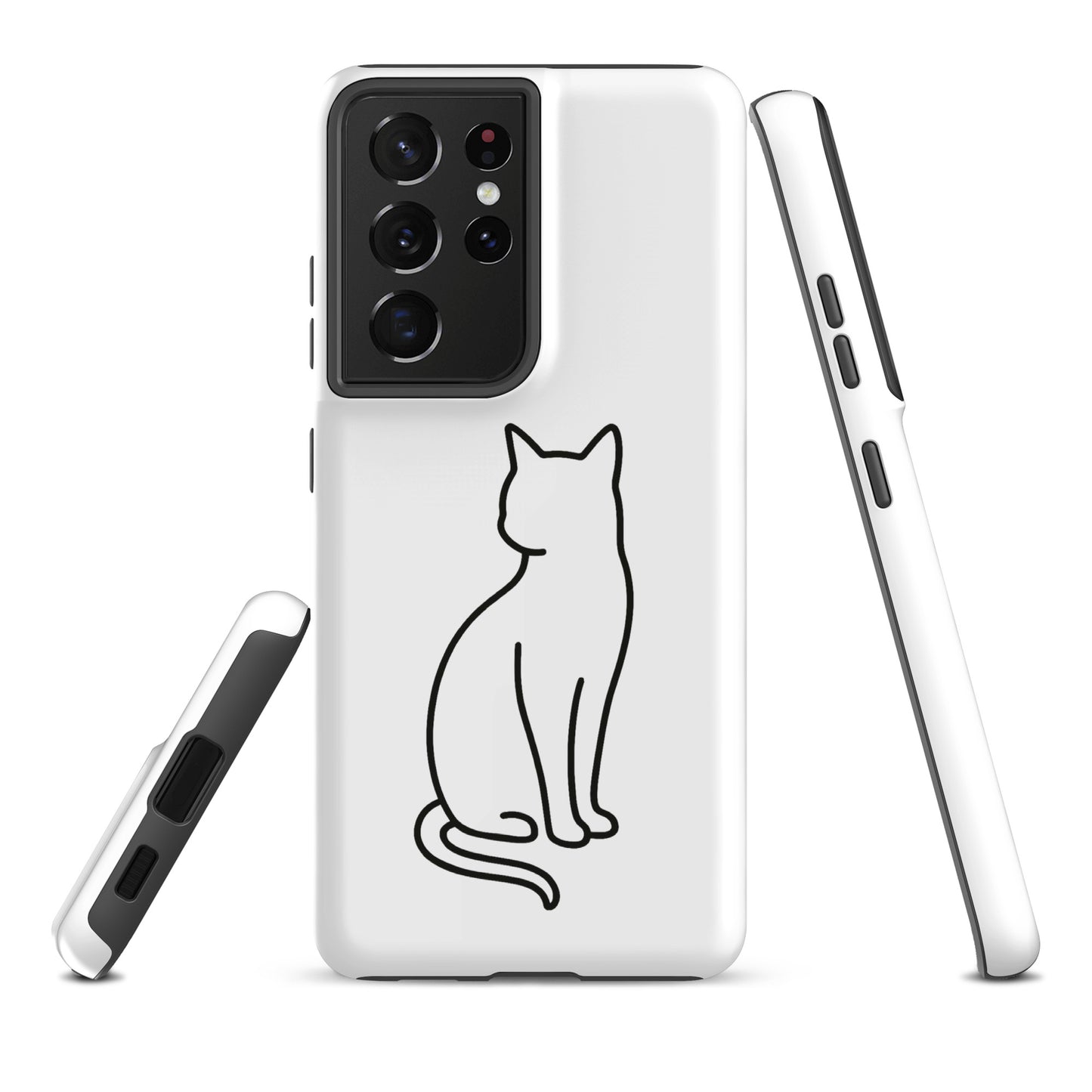 Phone Case for Samsung Galaxy with minimalist sitting cat design for modern pet lovers, featuring dual-layer protection.