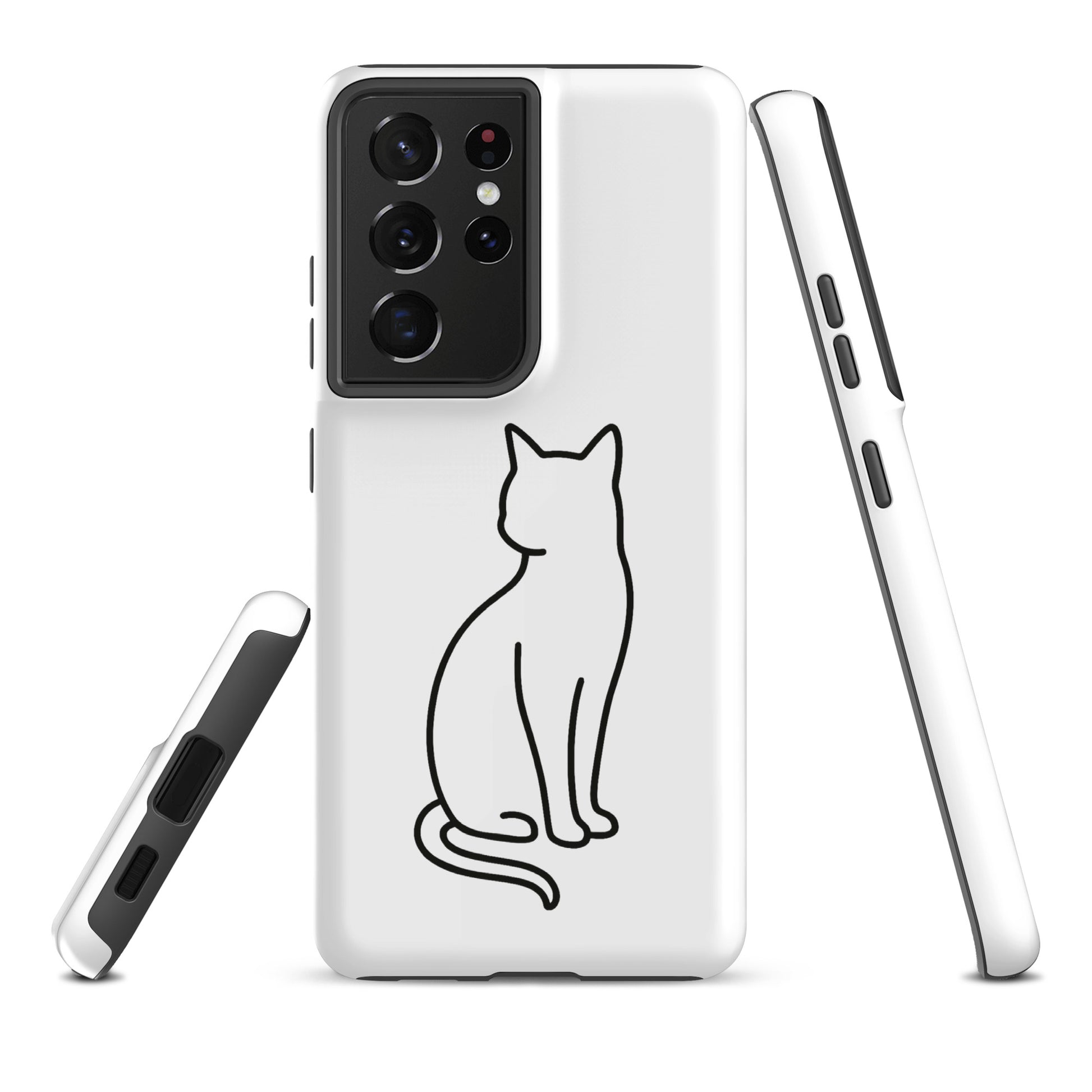 Phone Case for Samsung Galaxy with minimalist sitting cat design for modern pet lovers, featuring dual-layer protection.