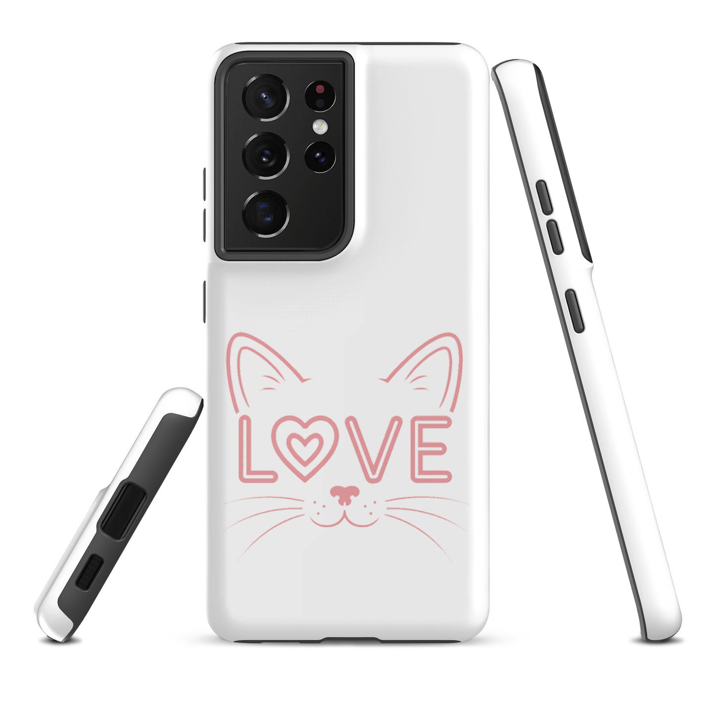 Cat Love phone case for Samsung Galaxy with minimalist cat face design and "love" detail