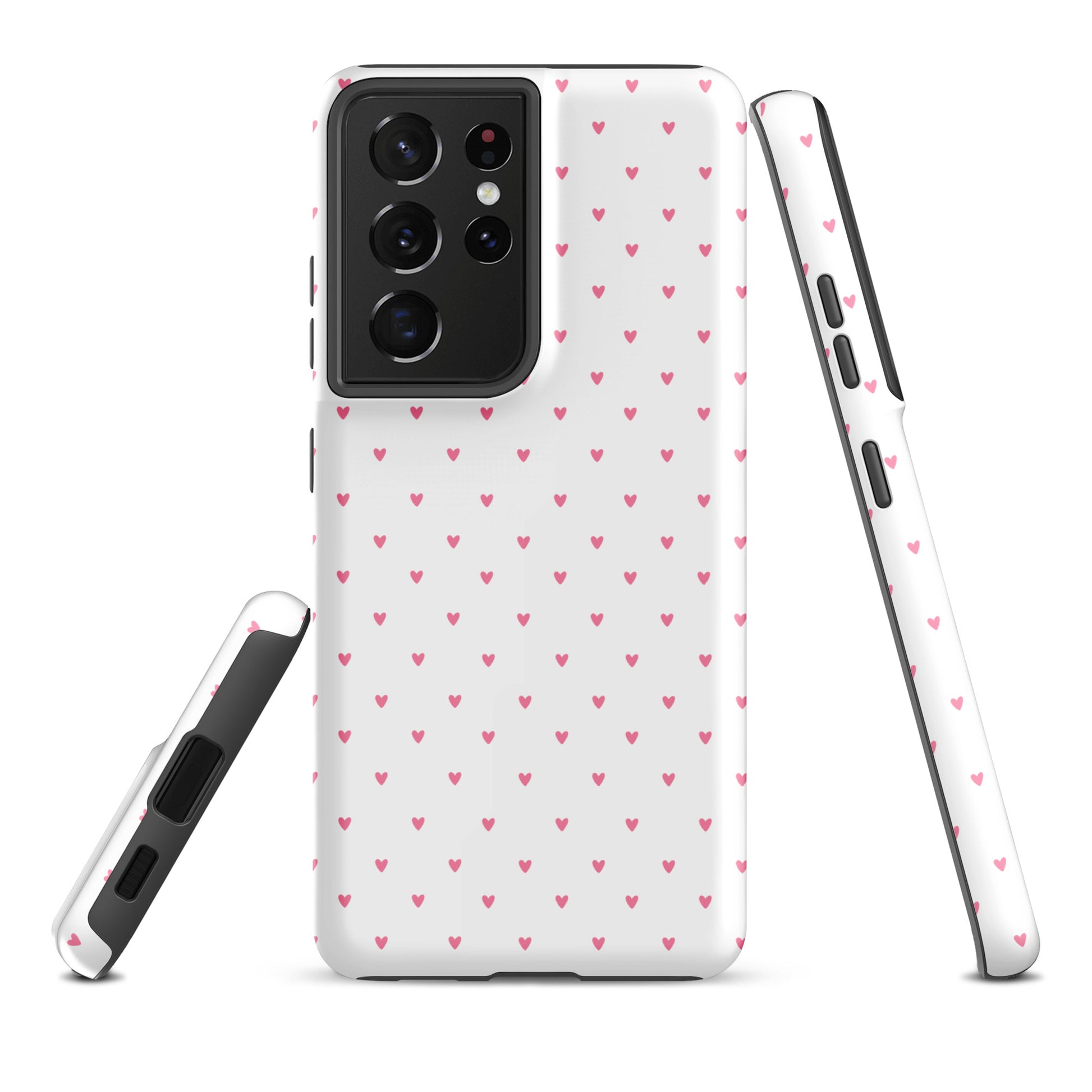 Phone Case for Samsung Galaxy with Heart-Dot Pattern, showcasing cute and stylish pink hearts on a bold background.