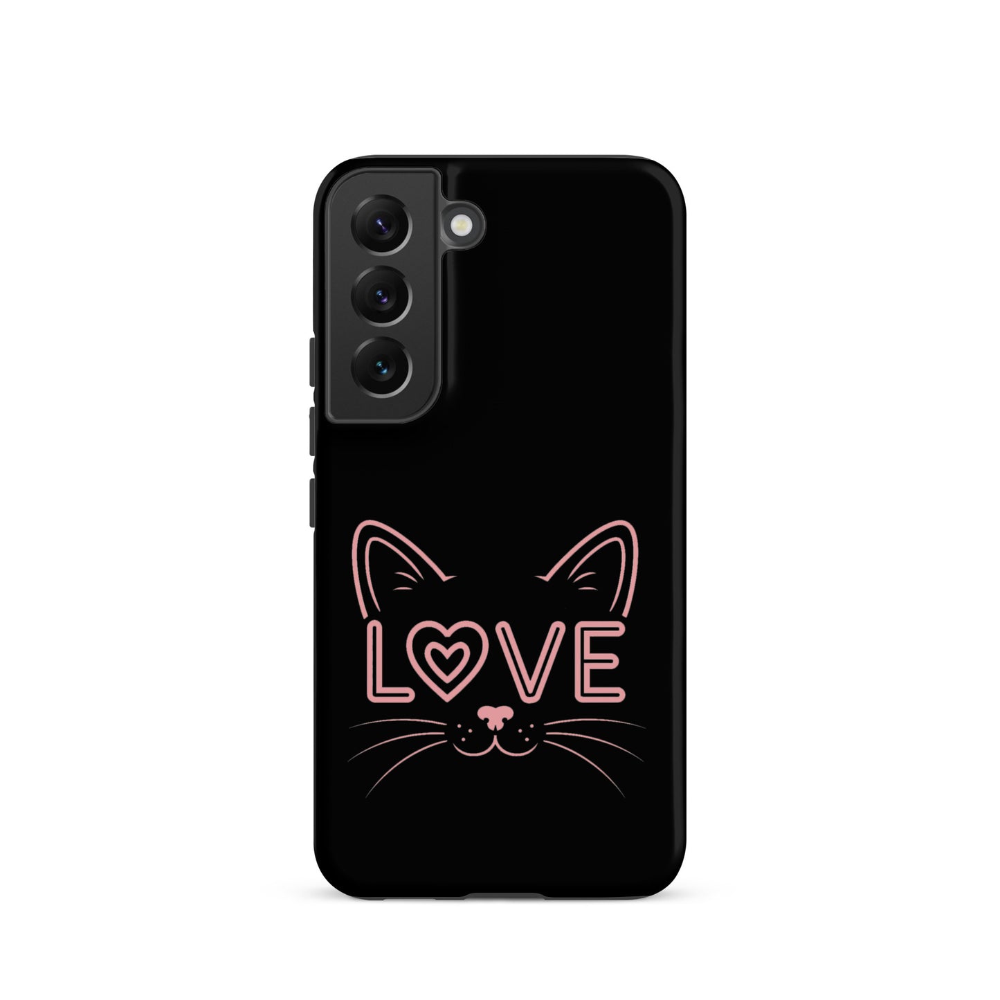 Cat Love Phone Case for Samsung Galaxy with minimalist cat face design and 'LOVE' accent.