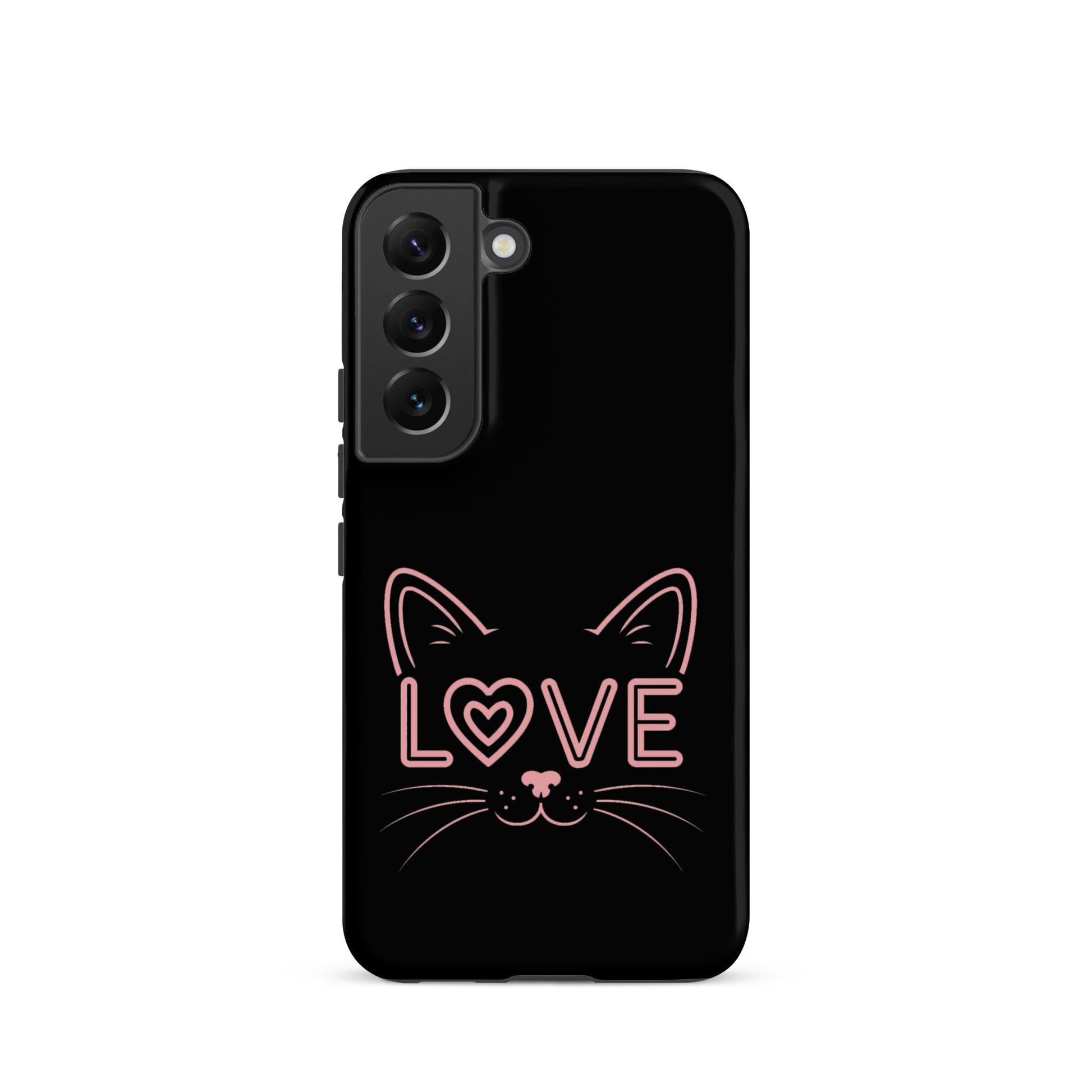 Cat Love Phone Case for Samsung Galaxy with minimalist cat face design and 'LOVE' accent.