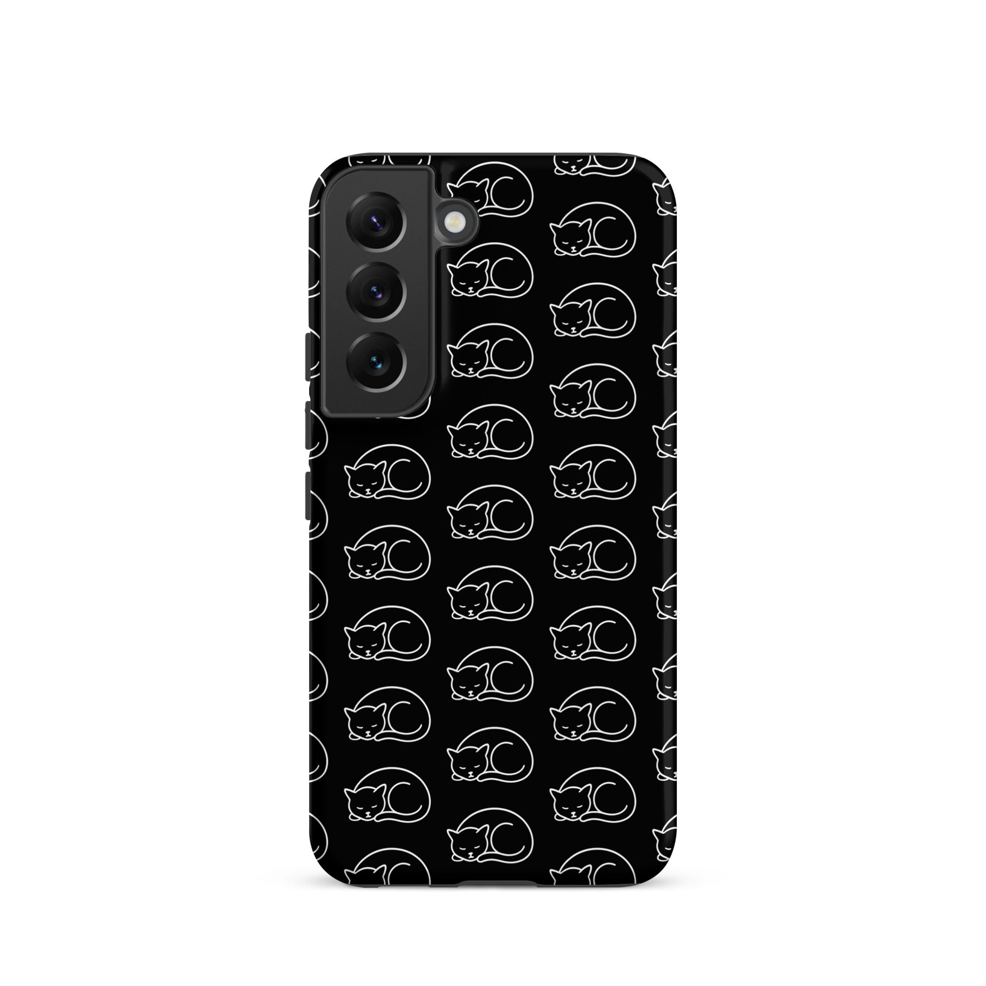 Phone Case for Samsung Galaxy featuring a curled-up cat pattern, perfect for cat lovers and phone protection.