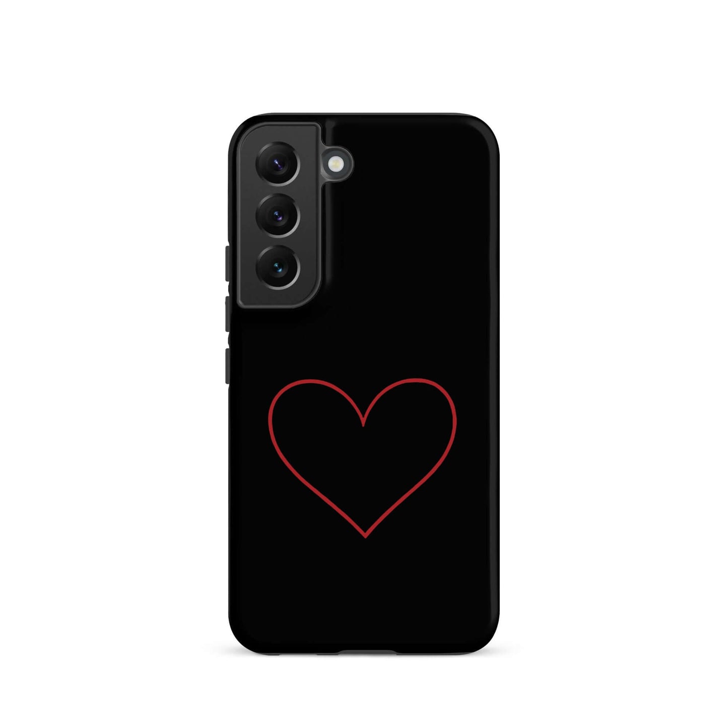 Phone Case for Samsung Galaxy with minimalist crimson heart design on a sleek black background.