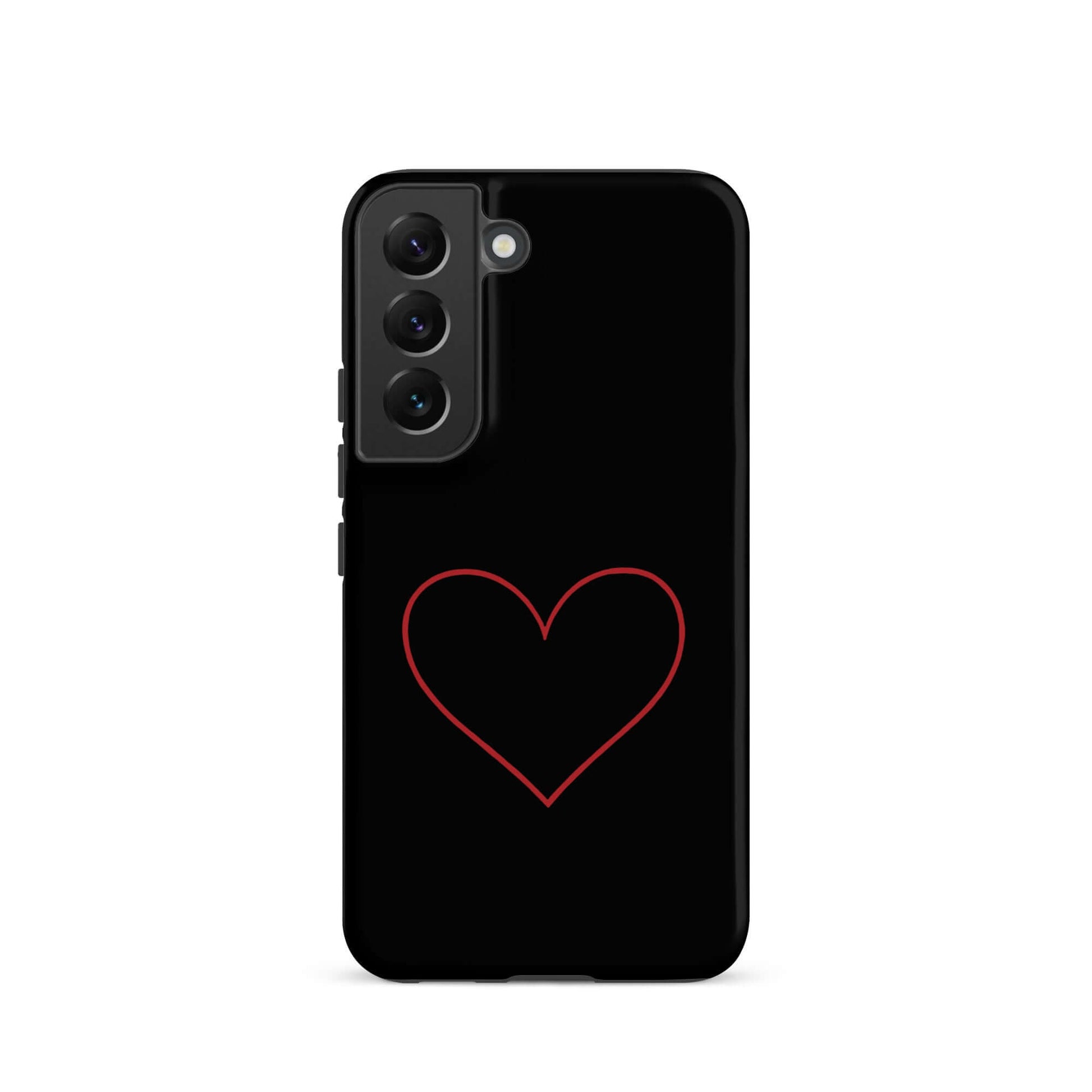 Phone Case for Samsung Galaxy with minimalist crimson heart design on a sleek black background.
