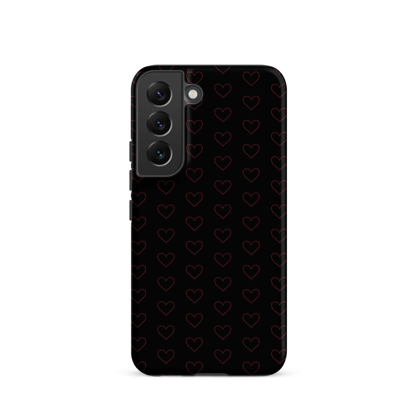 Phone Case for Samsung Galaxy featuring a stylish crimson heart pattern on a sleek black background.