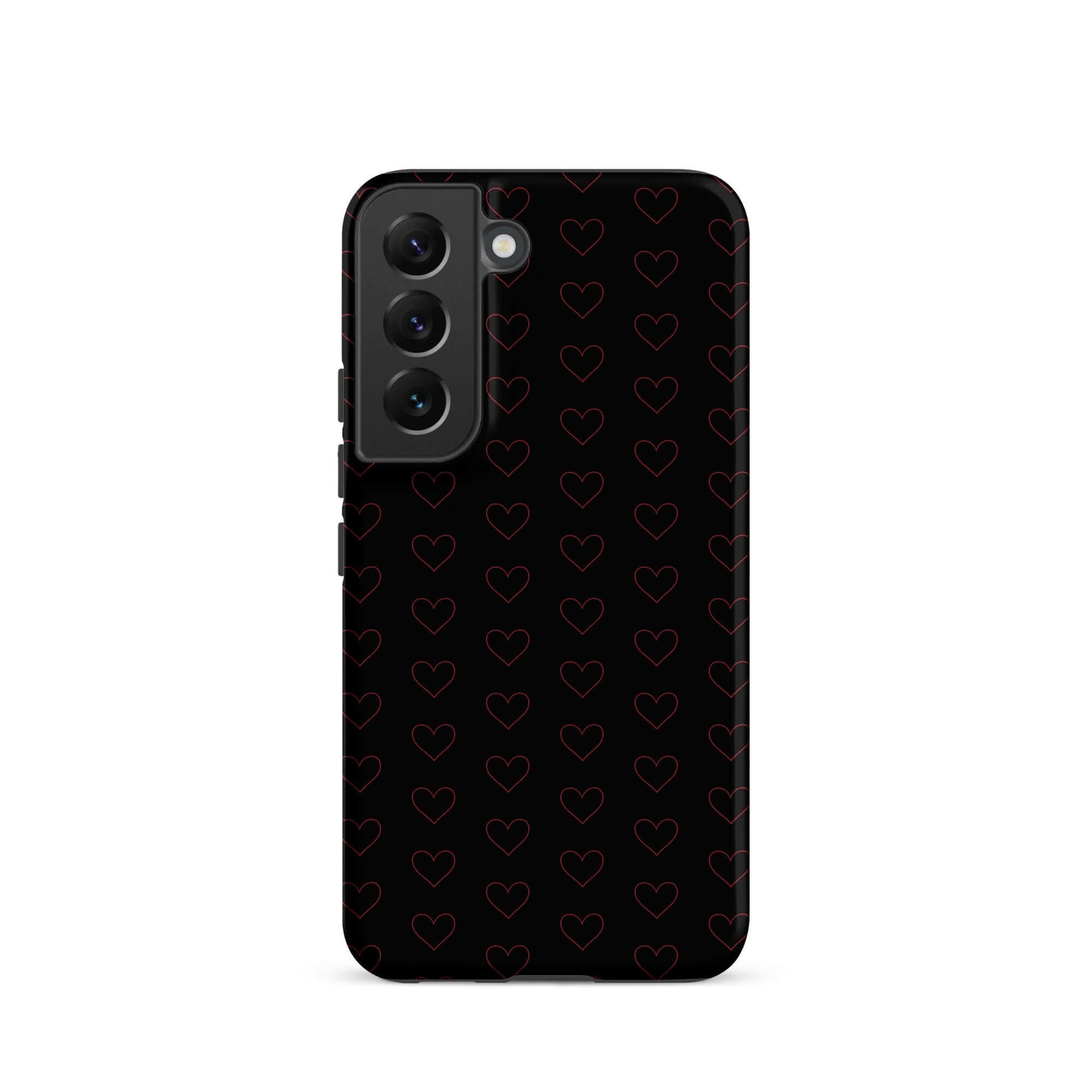 Phone Case for Samsung Galaxy featuring a stylish crimson heart pattern on a sleek black background.