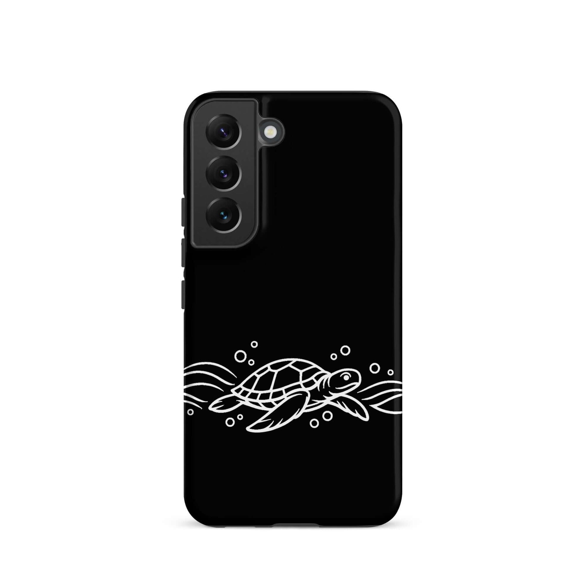 Phone Case featuring minimalist sea turtle design with abstract waves and bubbles.