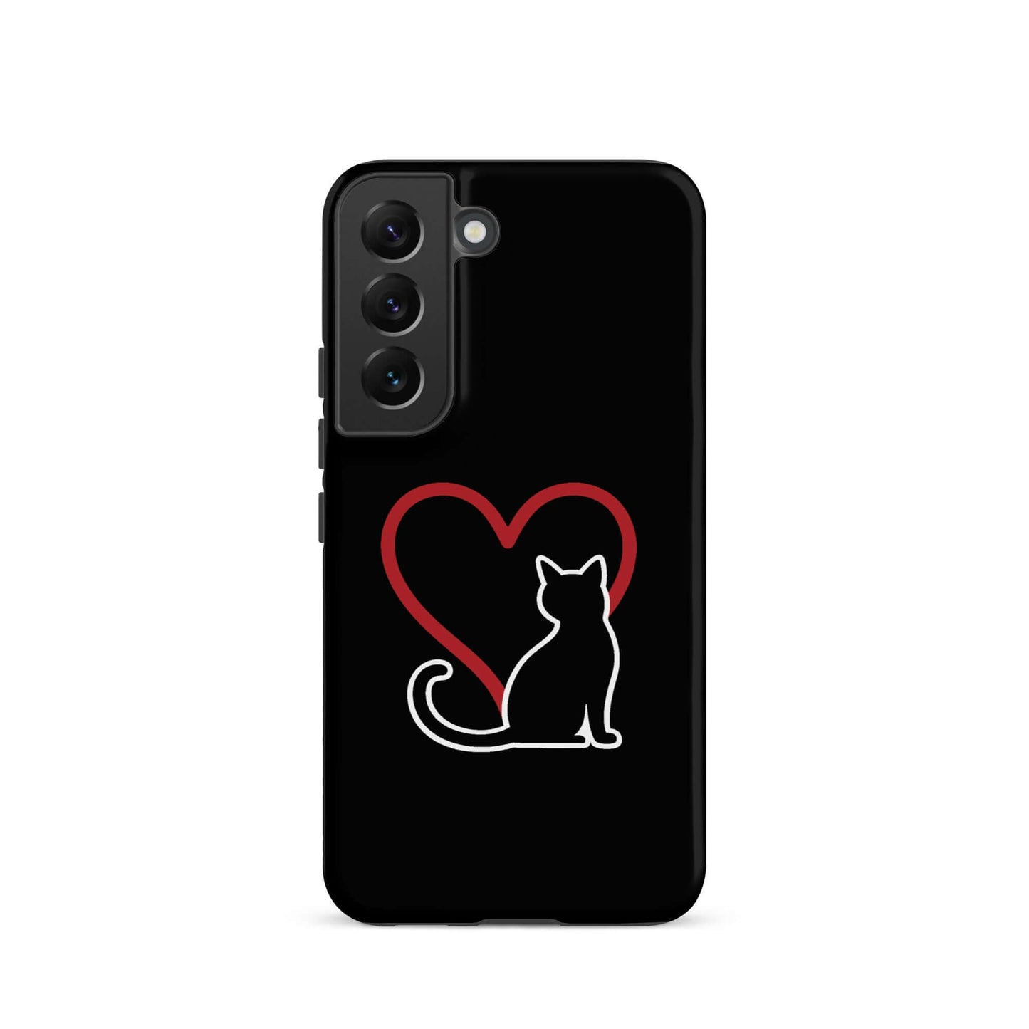 Phone Case for Samsung Galaxy featuring a black cat silhouette and red heart design for cat lovers.