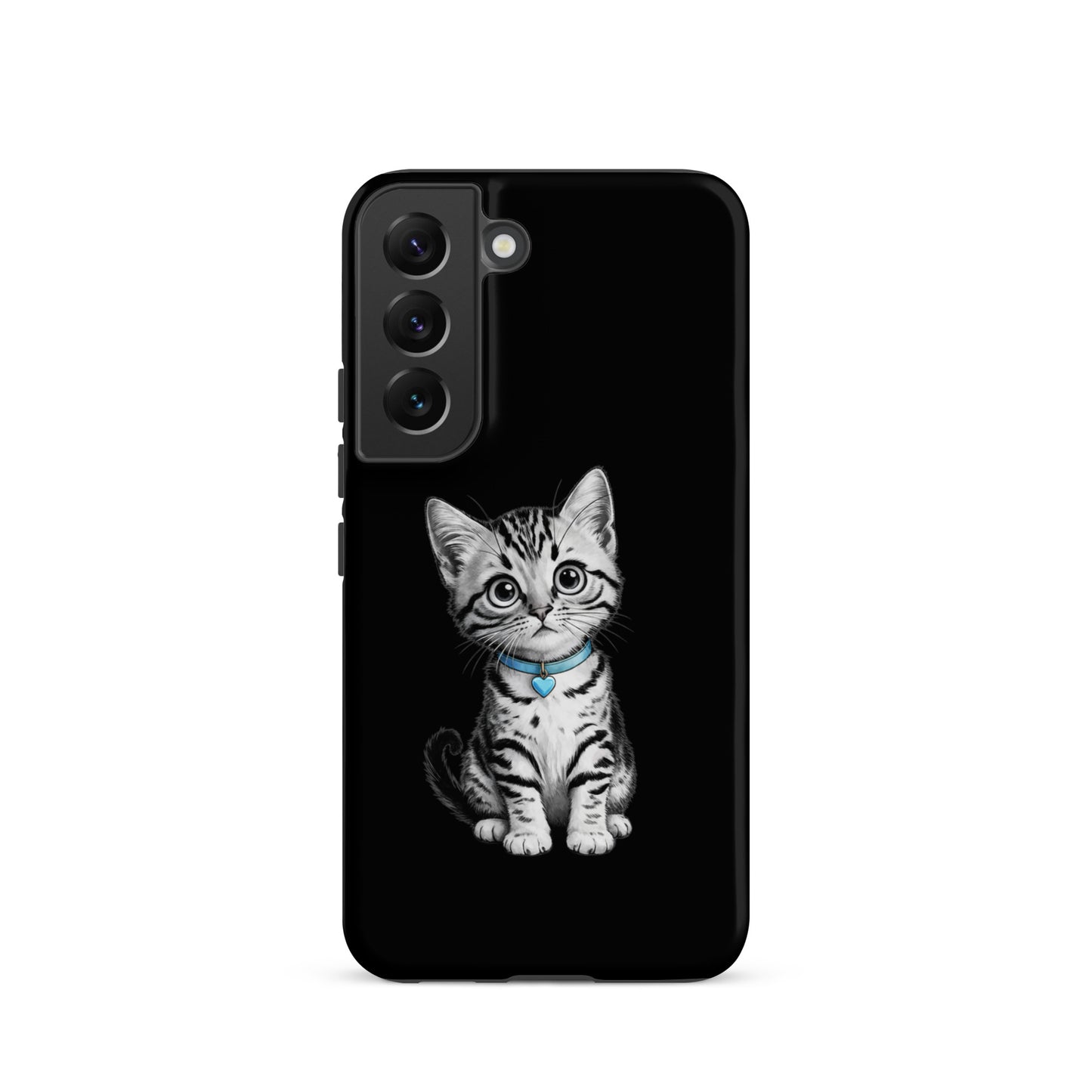 Phone Case for Samsung Galaxy with kitten and blue heart charm design