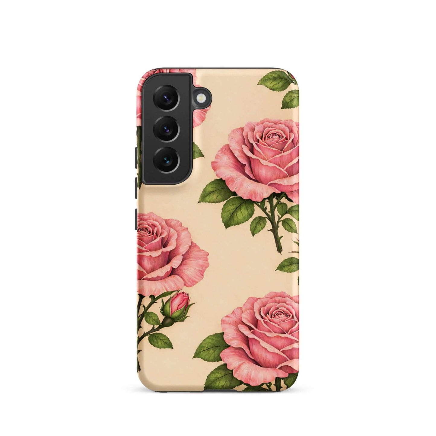 Phone Case for Samsung Galaxy featuring pink roses on a warm cream background, blending floral beauty with everyday protection.