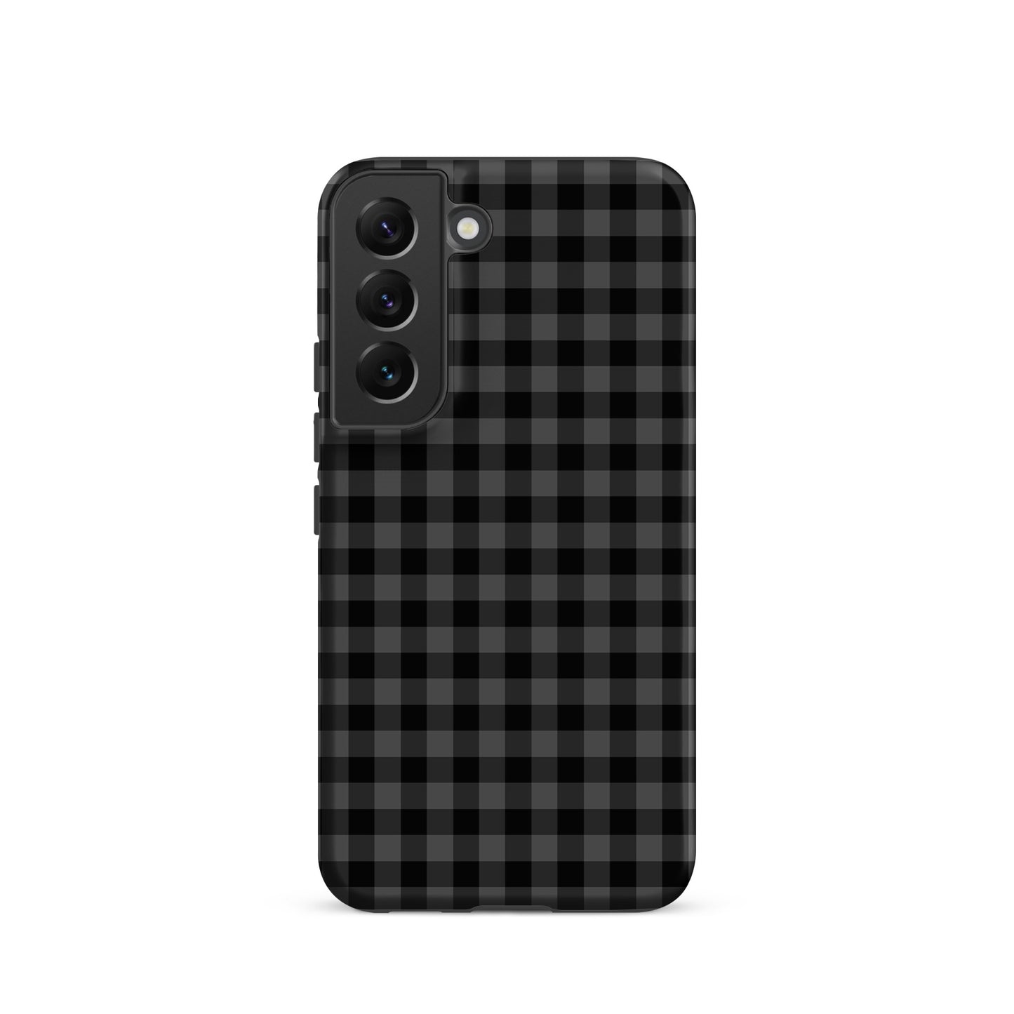 Phone Case for Samsung Galaxy with black and charcoal gingham pattern, combining style and protection for chic and durable device accessory.