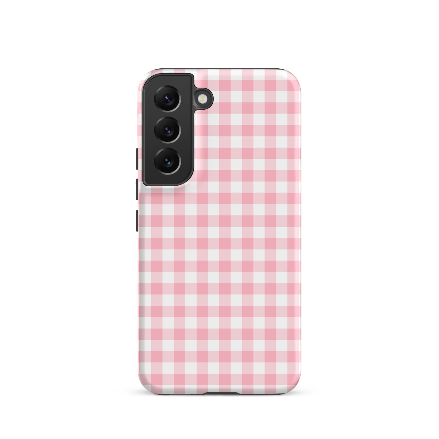 Phone Case for Samsung Galaxy with pink-and-white gingham pattern for style and protection.