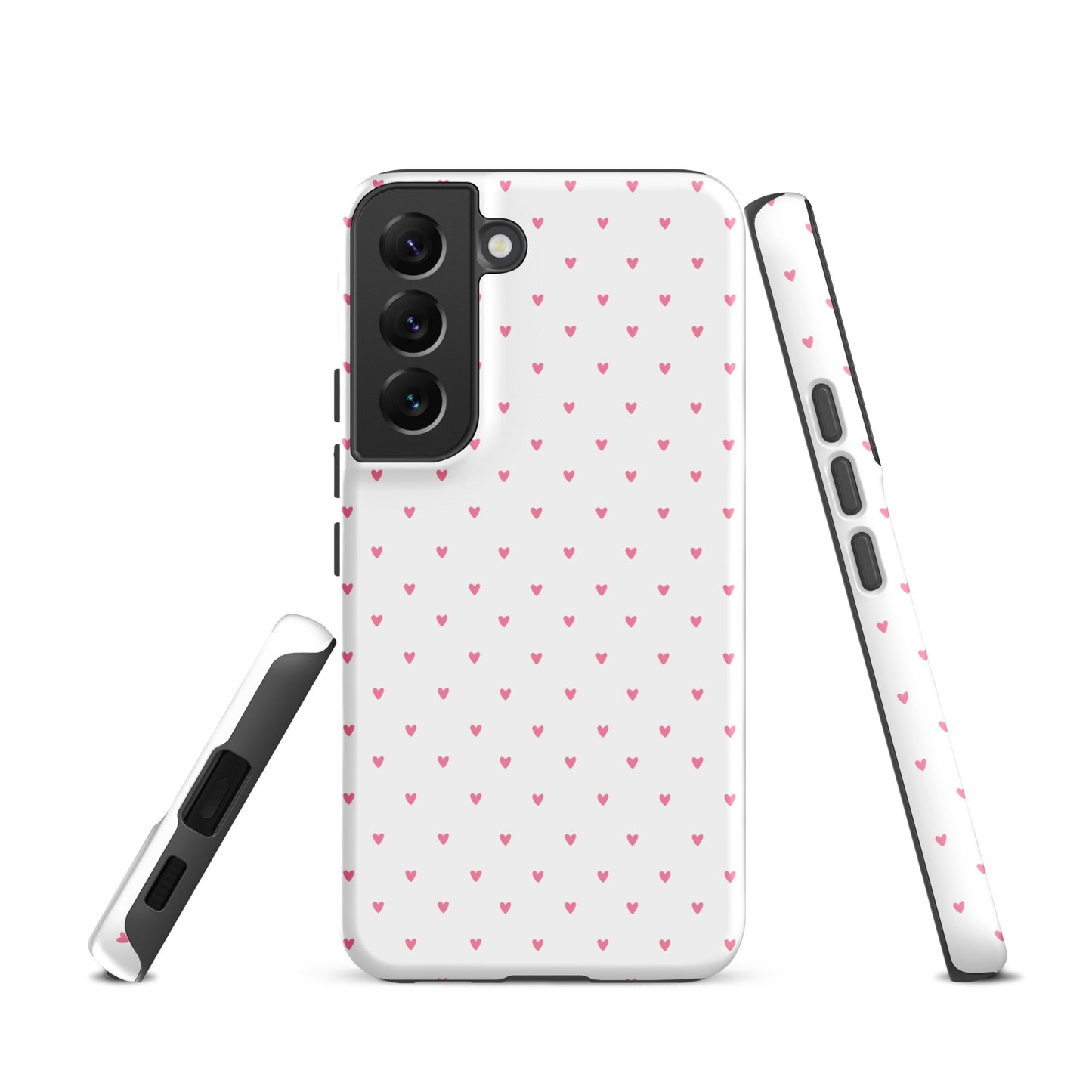 Phone Case for Samsung Galaxy with heart-dot pattern, playful polka-dot design, minimalist and stylish accessory on bold background.