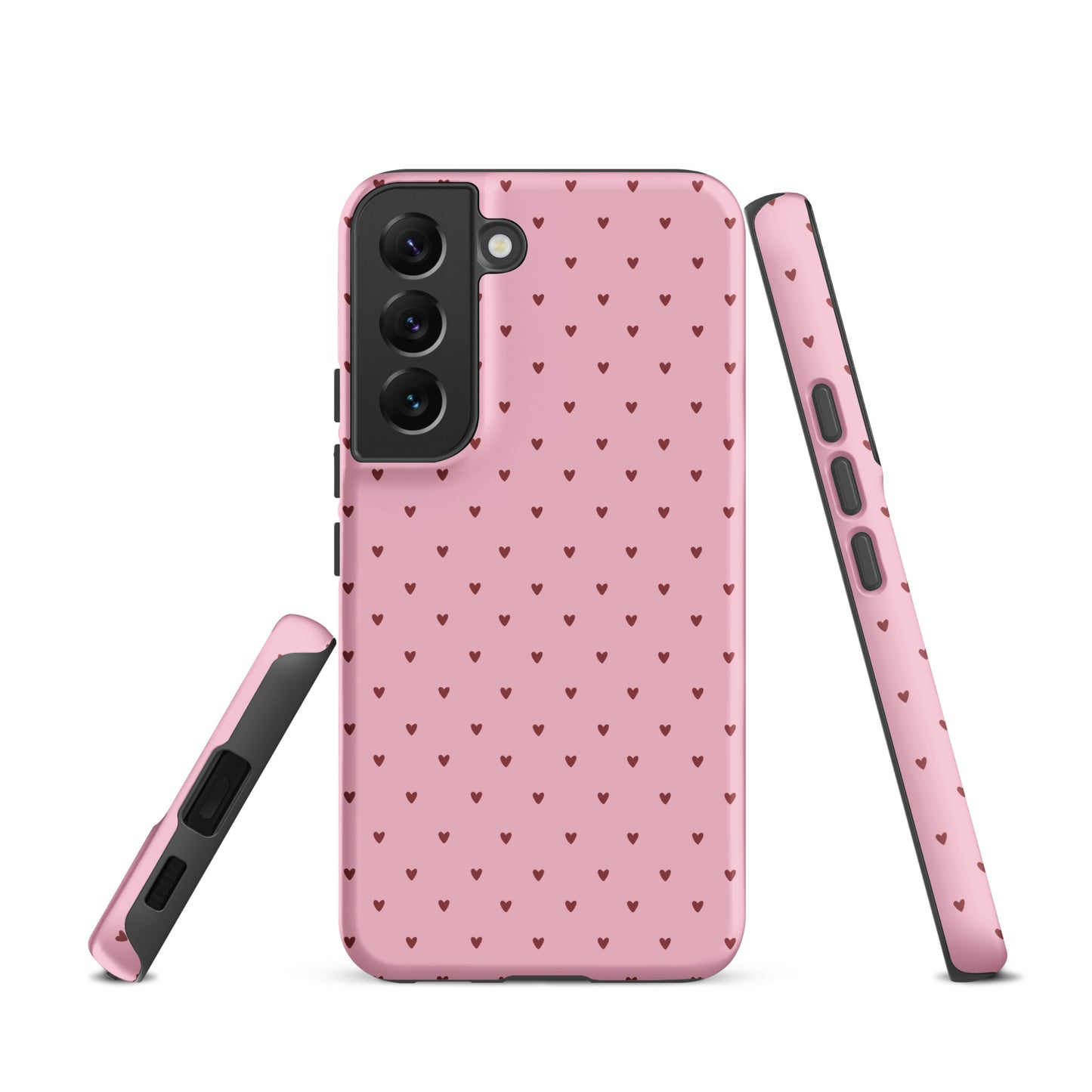 Phone Case for Samsung Galaxy with heart-dot pattern, showcasing cute, stylish, modern design with tiny hearts on pink background.