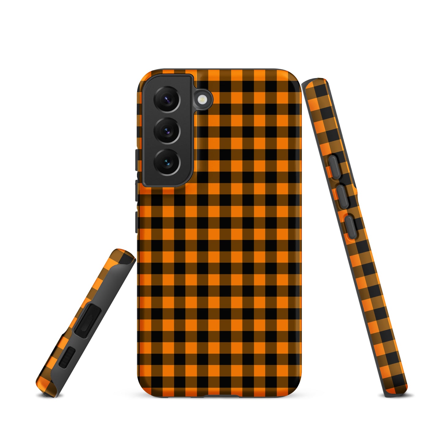 phone case for Samsung Galaxy with black-and-orange gingham Autumn theme
