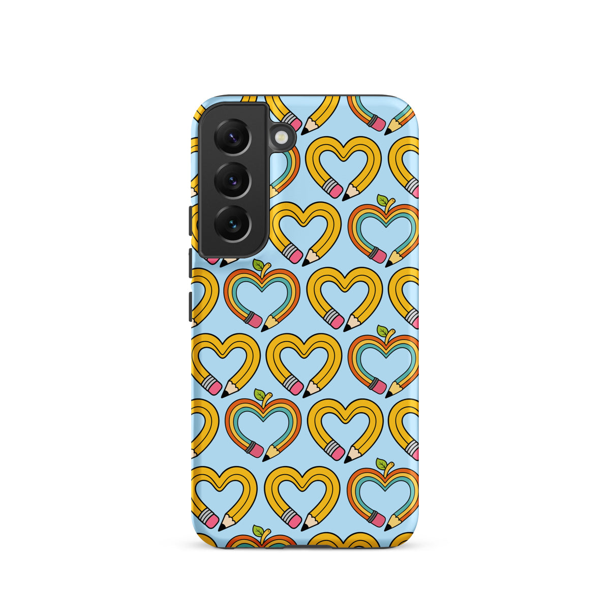 Phone Case for Samsung Galaxy with playful pencil-heart pattern, featuring whimsical pencils with hearts and leaves, symbolizing creativity.