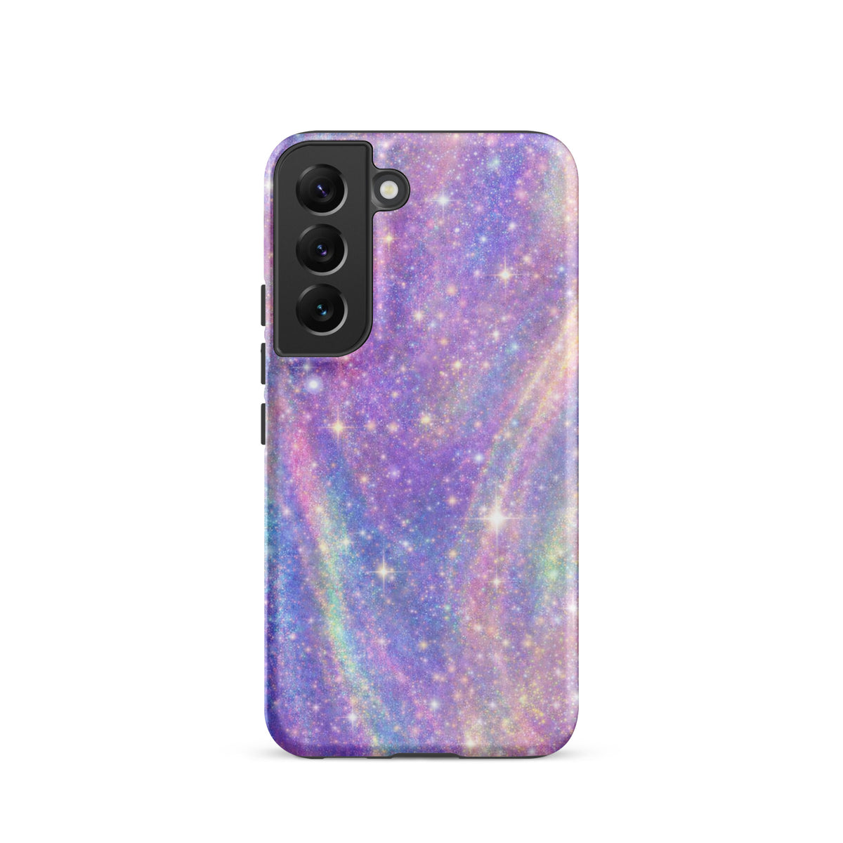 Phone Case for Samsung Galaxy with cosmic dream swirl design in pastel purples, pinks, and blues with golden sparkles.