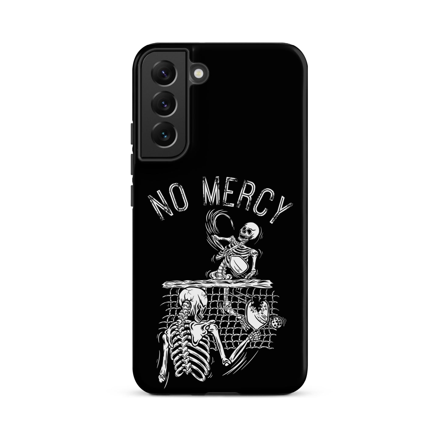 Pickleball Samsung Galaxy case featuring 'No Mercy' design, ideal for aggressive players.