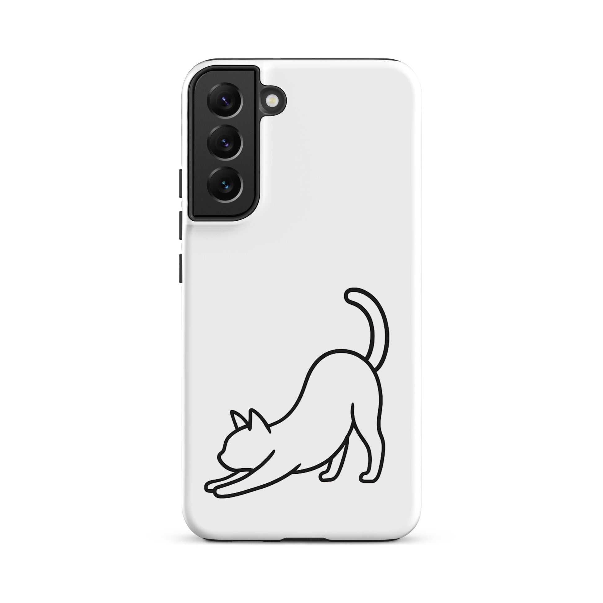 Phone Case for Samsung Galaxy with minimalist stretching cat design showcasing sleek aesthetics and impact protection.