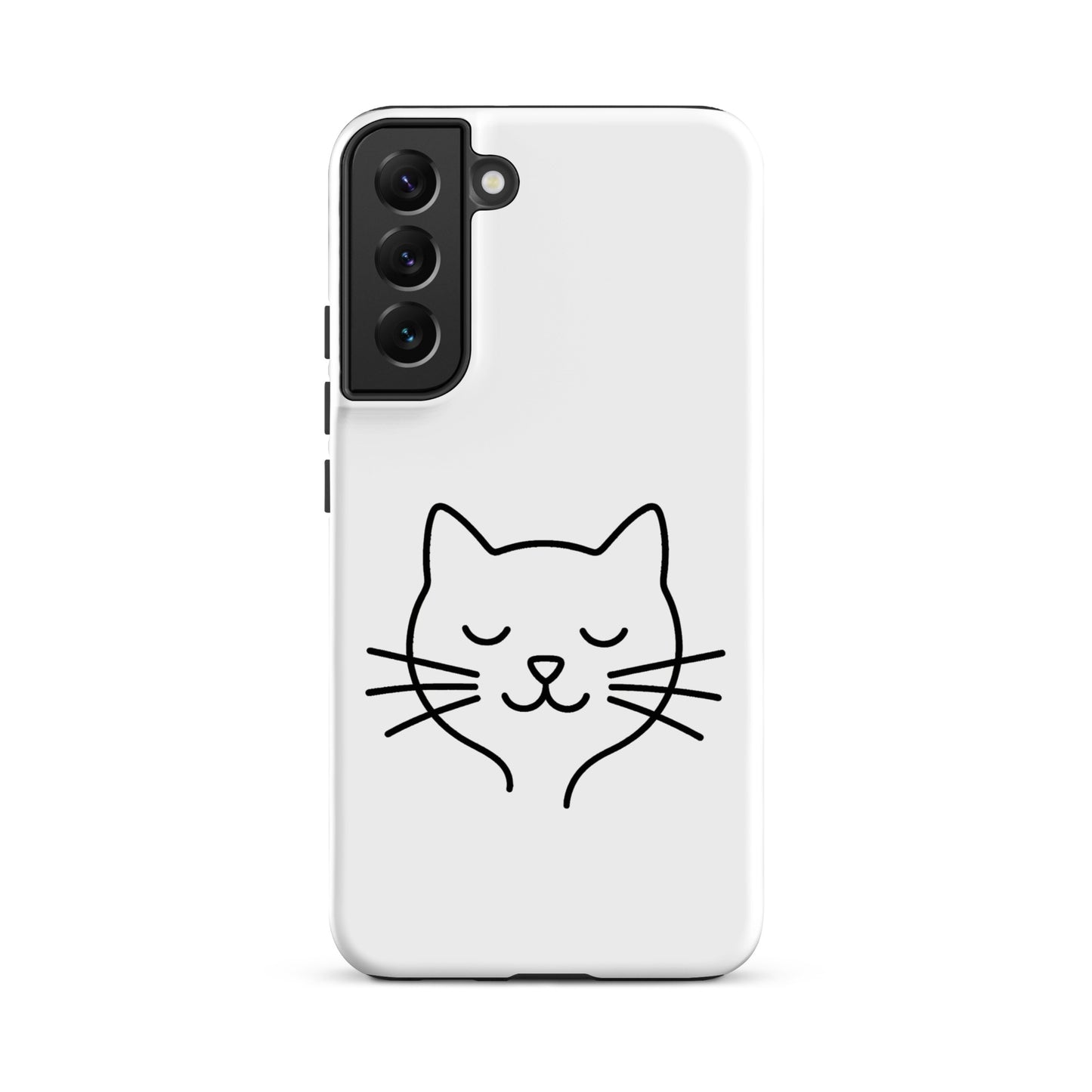 Phone Case for Samsung Galaxy featuring cute minimalist cat line art design with a simple cat face and whiskers.
