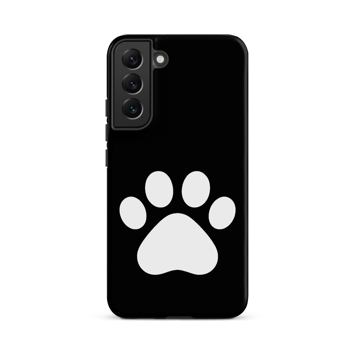 Phone Case for Samsung Galaxy featuring a sleek white paw print design on a black background, perfect for pet lovers.