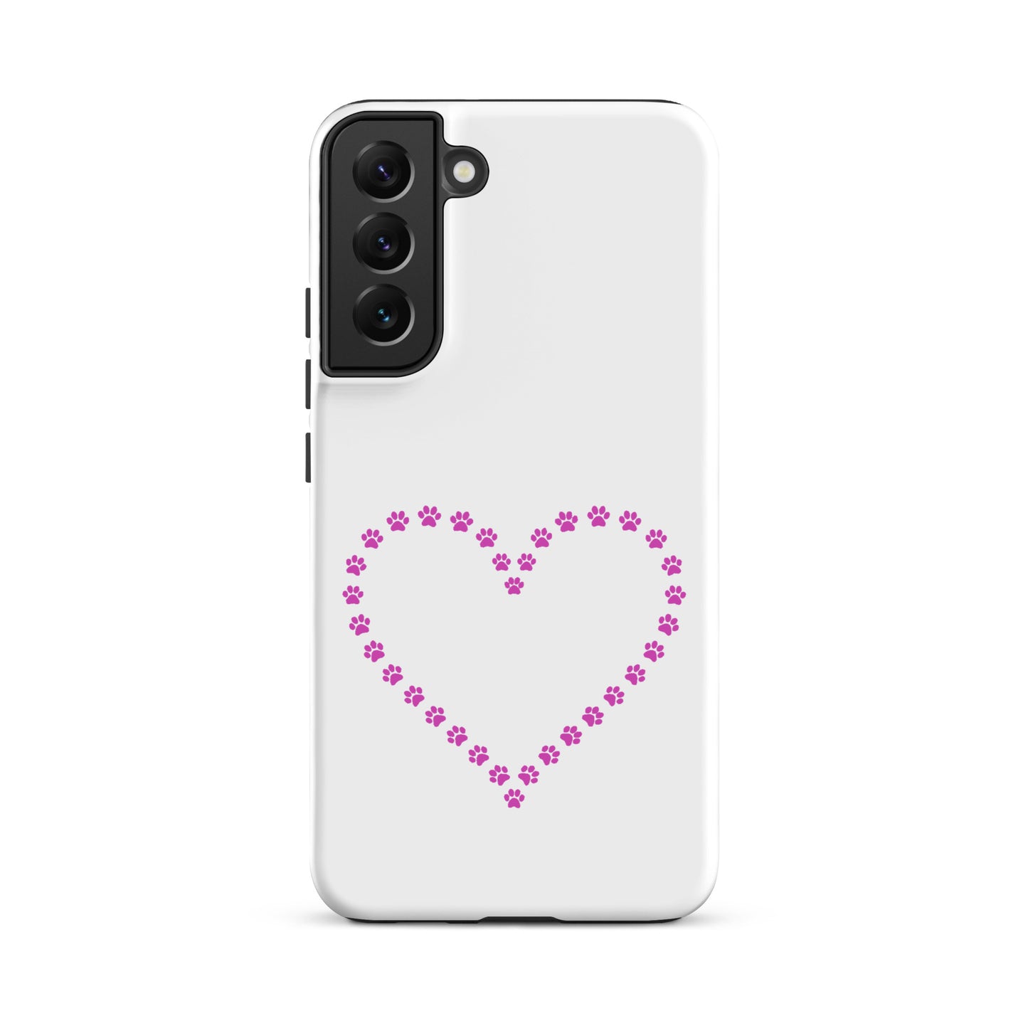 Phone Case for Samsung Galaxy with pink paw print heart design, perfect for pet lovers.