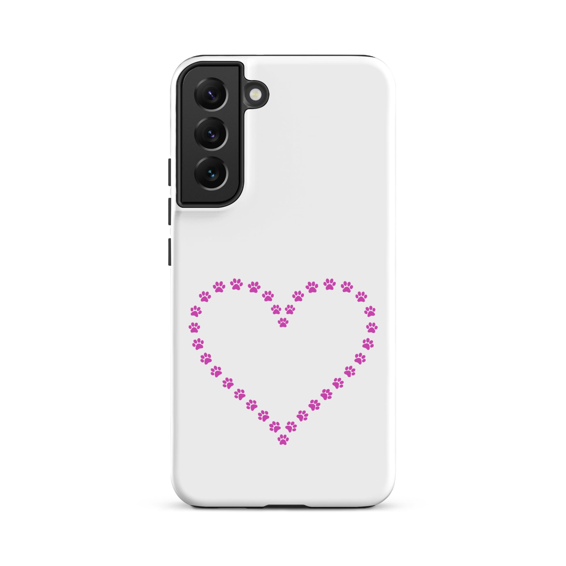 Phone Case for Samsung Galaxy with pink paw print heart design, perfect for pet lovers.