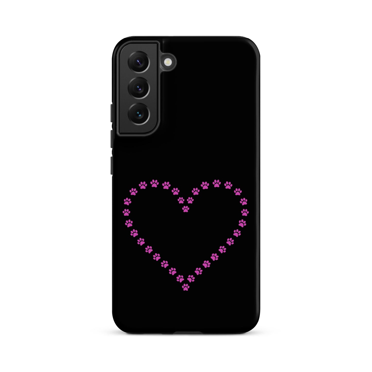Phone Case for Samsung Galaxy featuring a paw print heart design in pink, perfect for pet lovers.