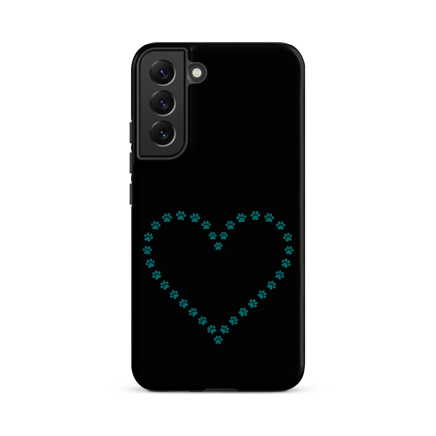 Phone Case for Samsung Galaxy featuring a paw print heart design in teal for pet lovers.