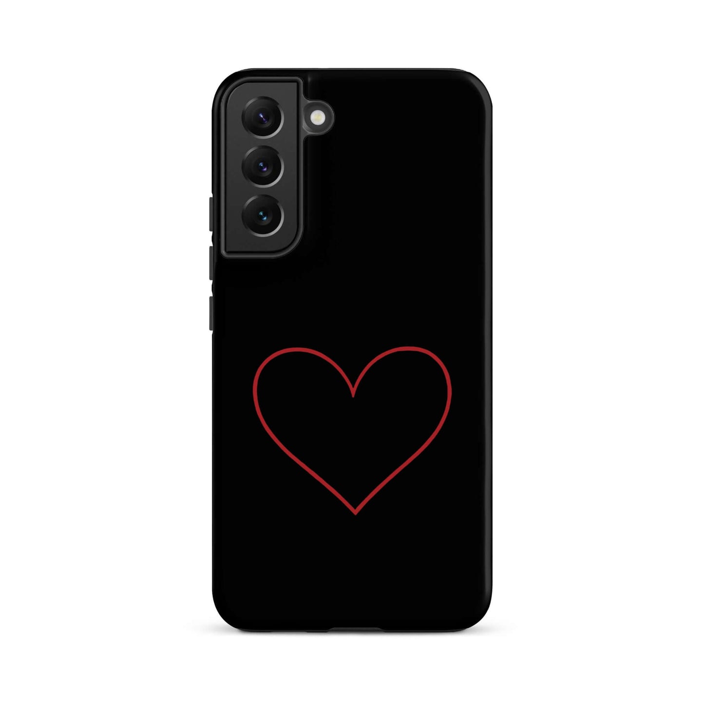 Phone Case for Samsung Galaxy with minimalist crimson heart design on a sleek black background.