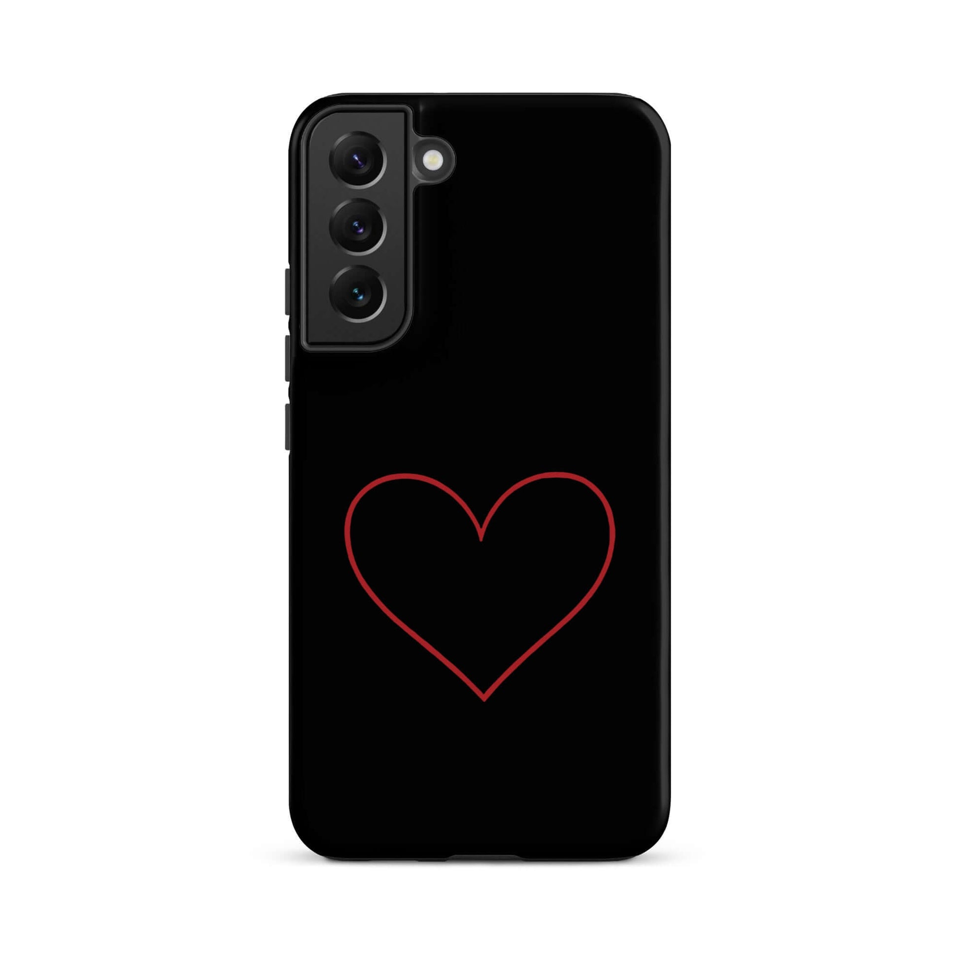 Phone Case for Samsung Galaxy with minimalist crimson heart design on a sleek black background.