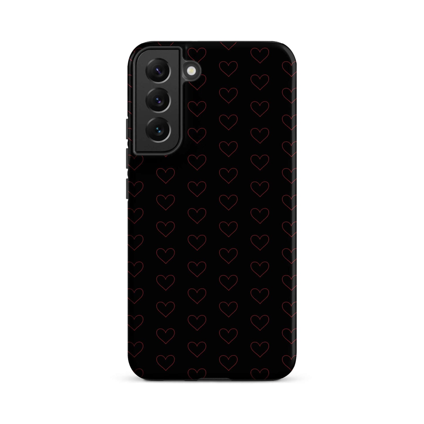 Phone Case for Samsung Galaxy with a luxurious crimson heart pattern on a black background.