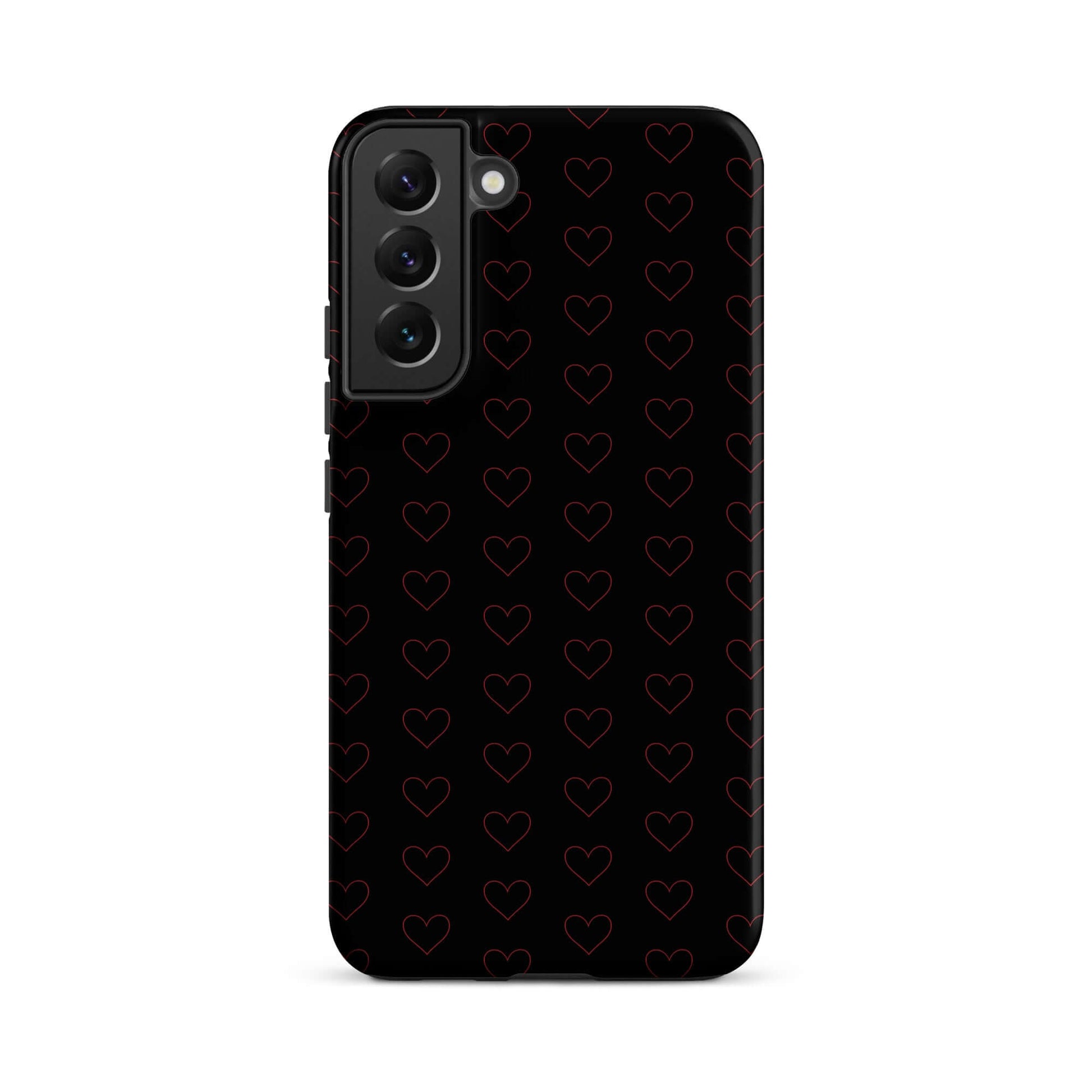 Phone Case for Samsung Galaxy with a luxurious crimson heart pattern on a black background.