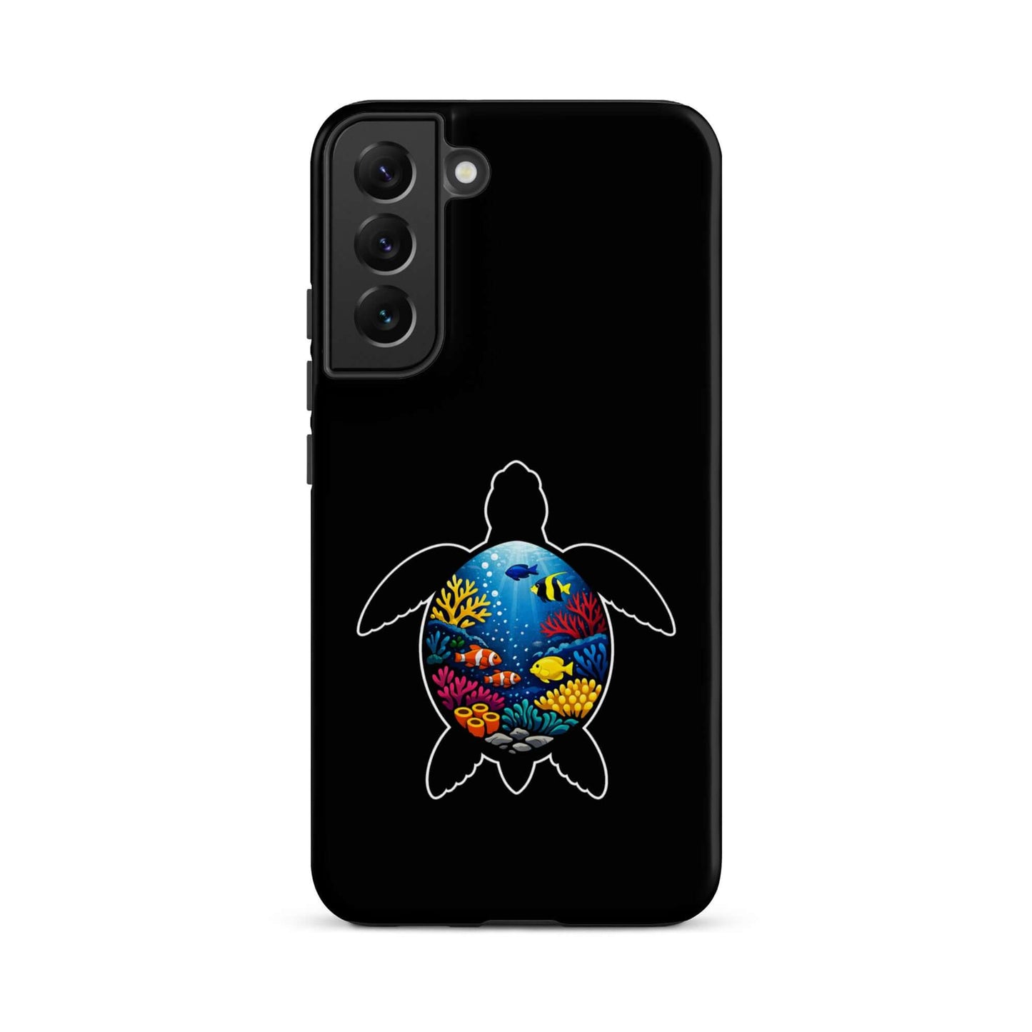 Phone case for Samsung Galaxy featuring vibrant sea turtle reef design and marine life illustration.