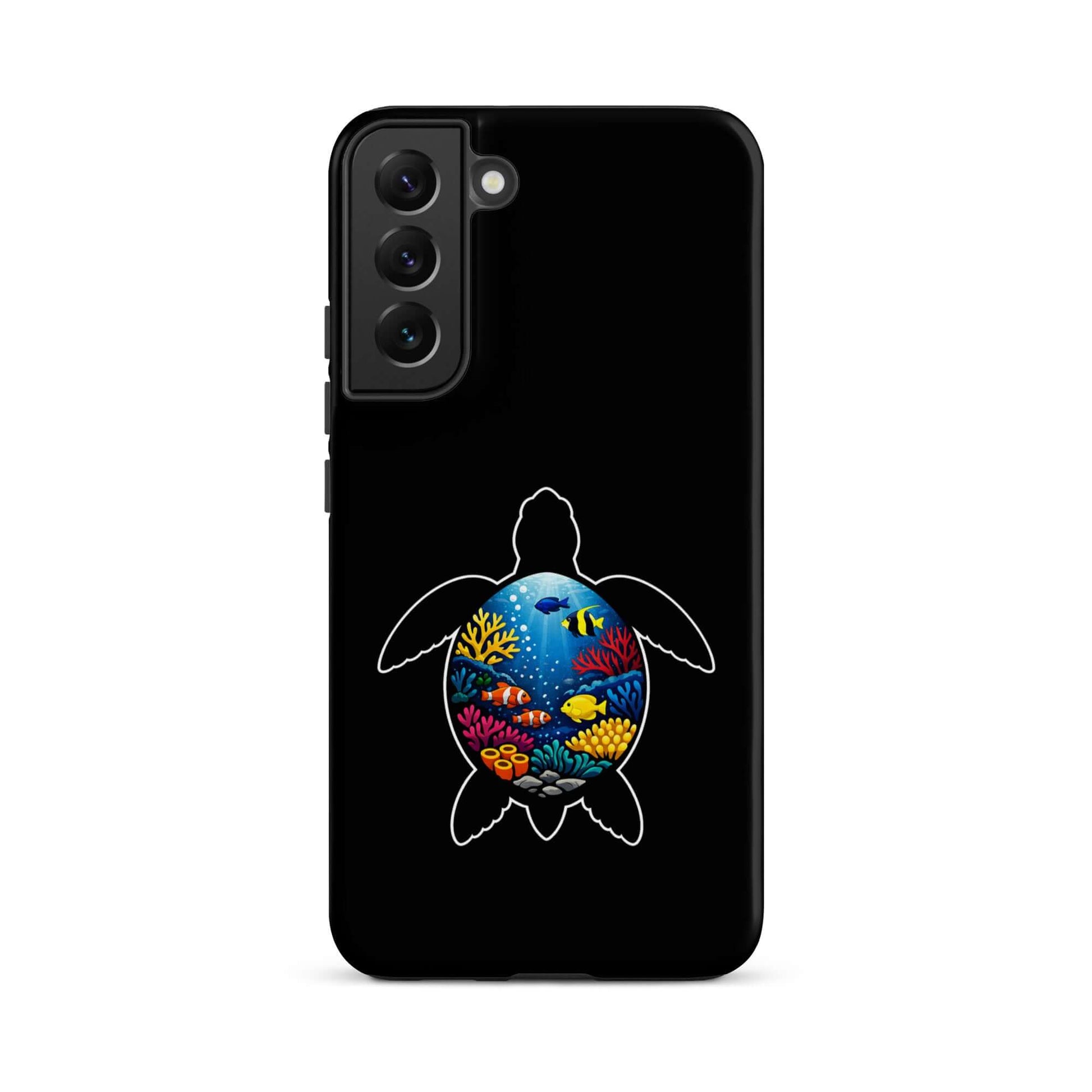 Phone case for Samsung Galaxy featuring vibrant sea turtle reef design and marine life illustration.