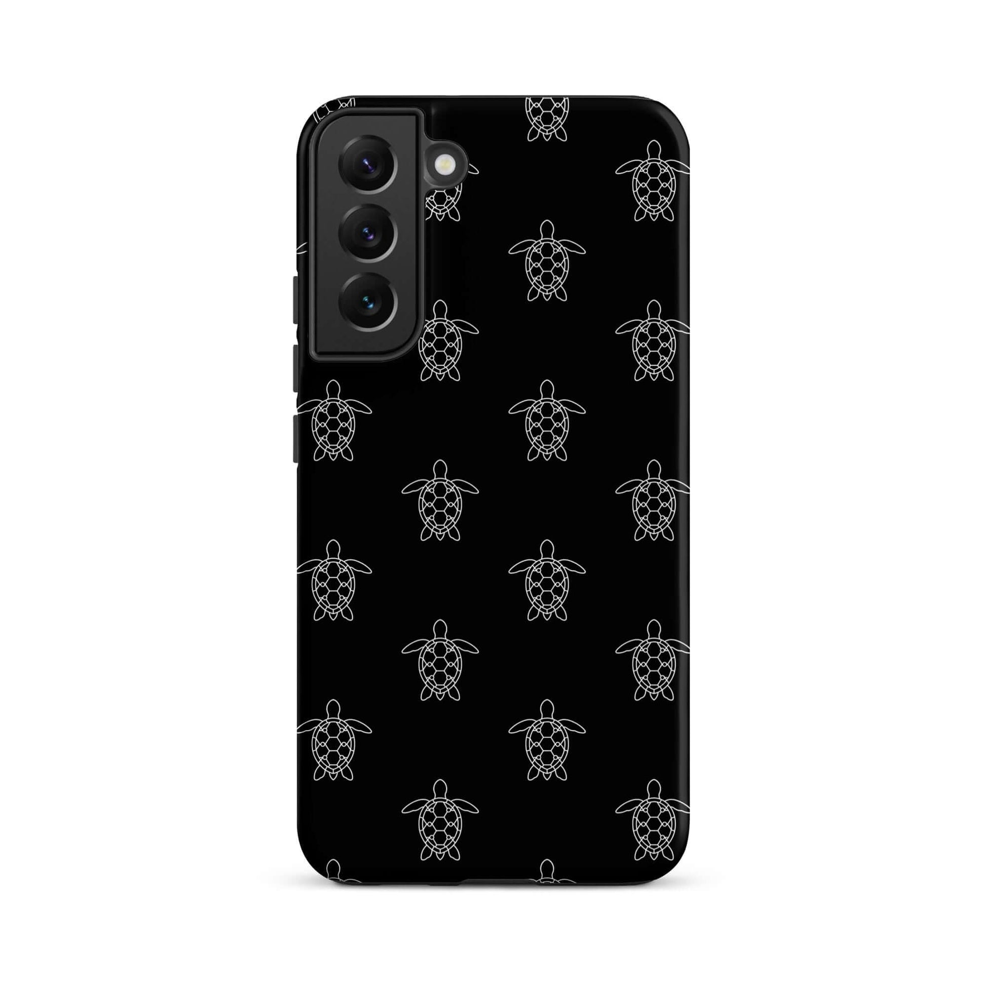 Phone Case for Samsung Galaxy featuring minimalist sea turtle pattern on a black background.