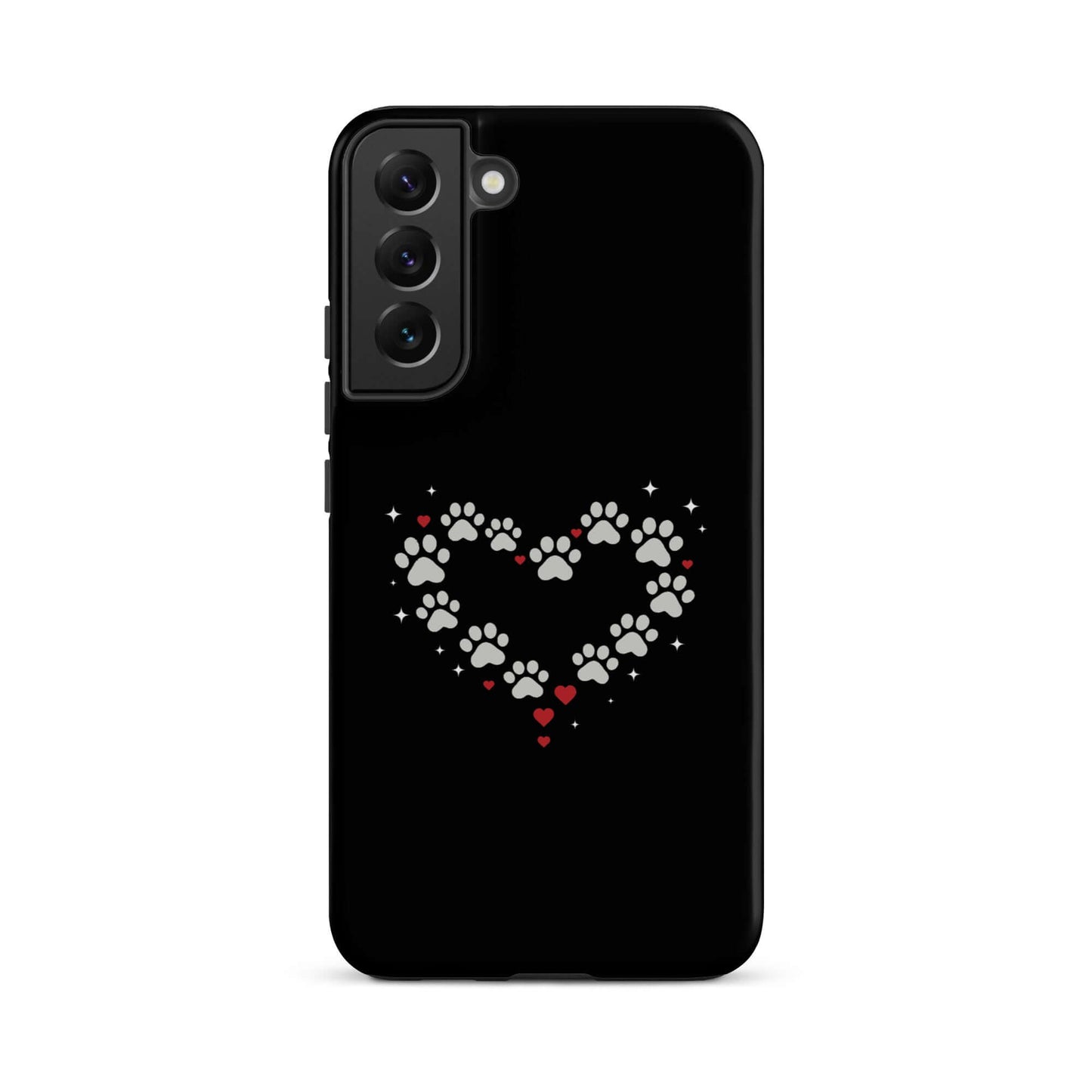 Phone Case for Samsung Galaxy with elegant paw-print heart design on a black background