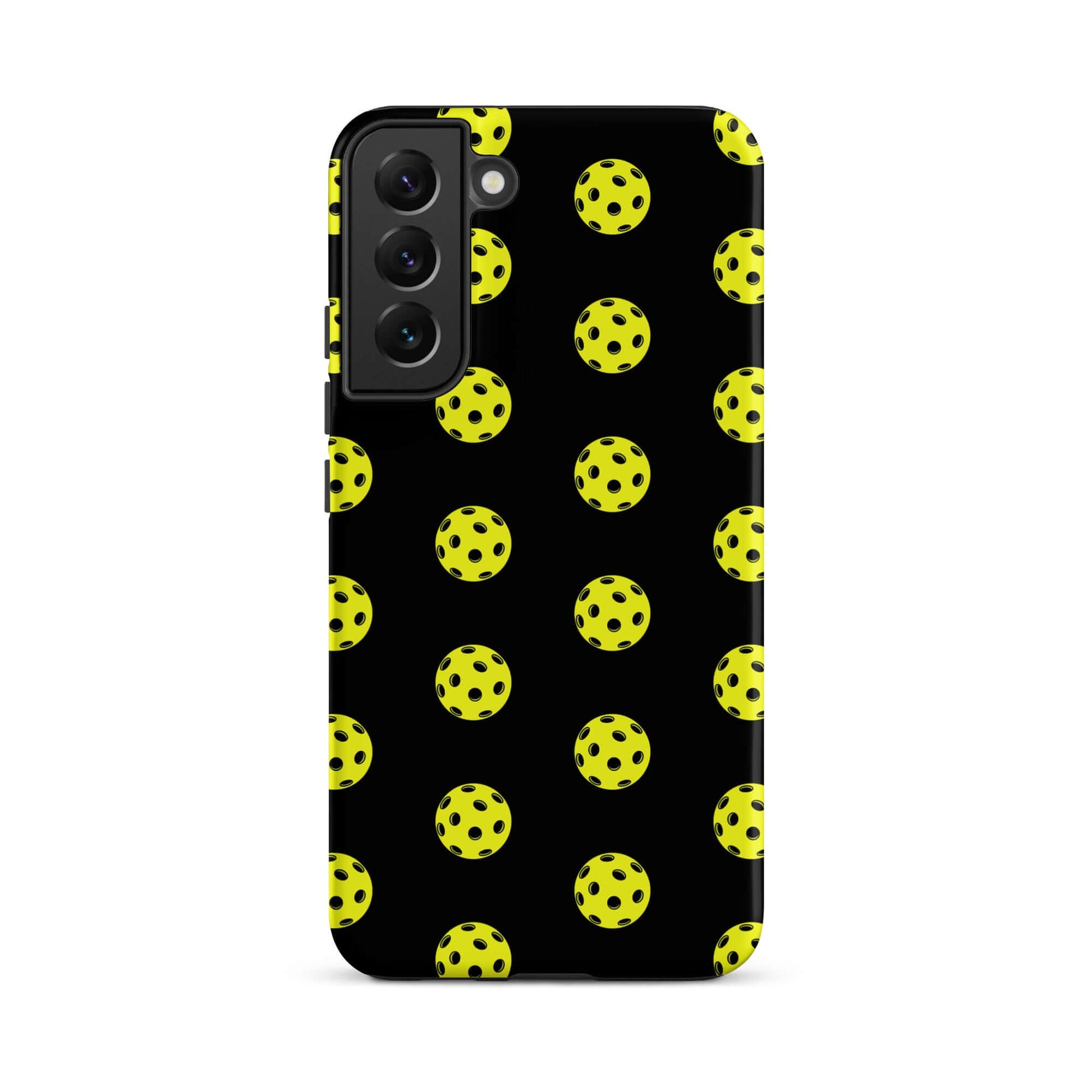 Phone Case for Samsung Galaxy with playful pickleball pattern in yellow and black.