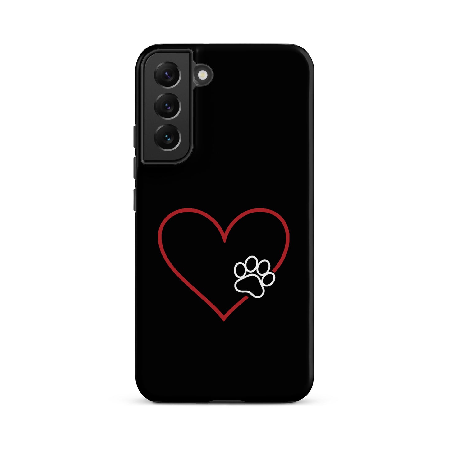 Phone Case for Samsung Galaxy with heart and paw print design, elegant pet lover style, black case with minimalist art