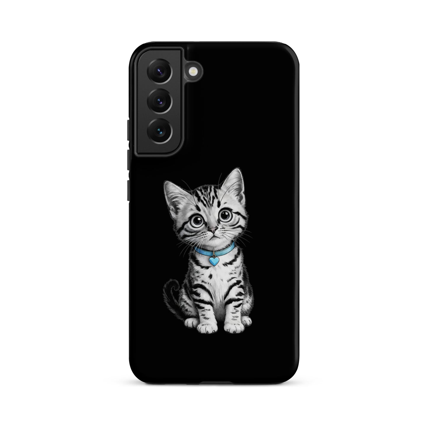 Phone Case for Samsung Galaxy with kitten sketch and blue heart charm
