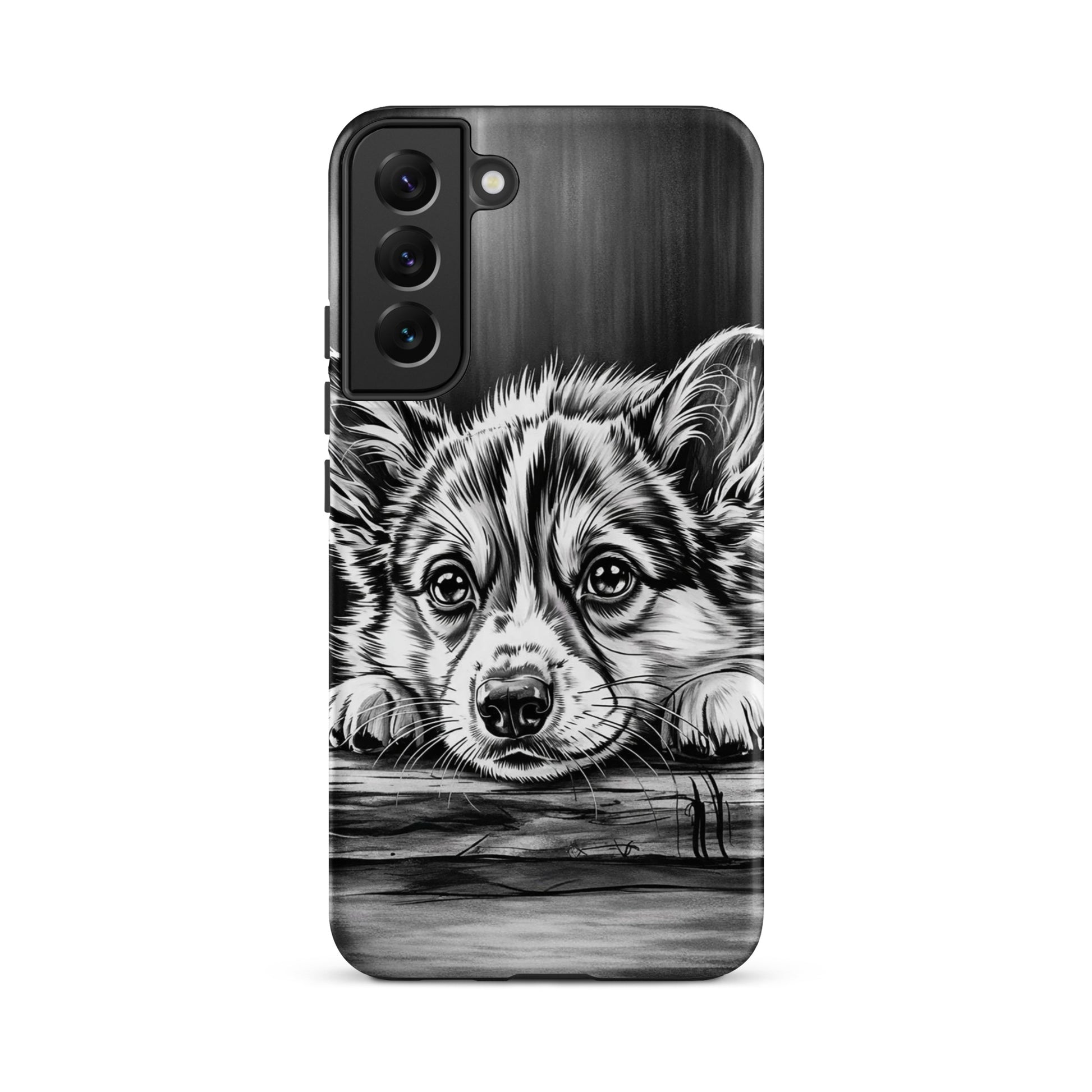 Phone Case featuring elegant black-and-white puppy illustration art for Samsung Galaxy with premium protection