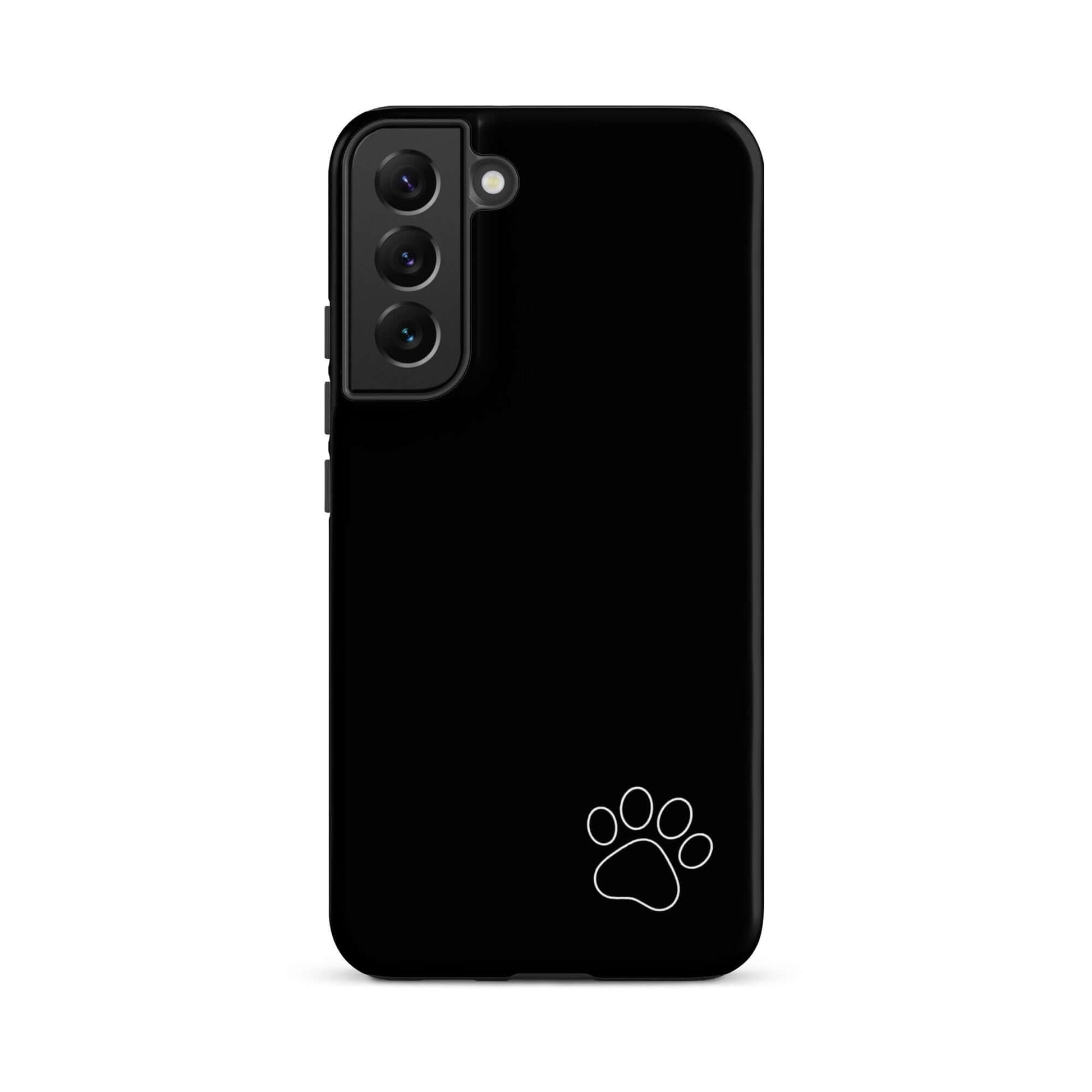 Phone Case for Samsung Galaxy with black design featuring white paw print in corner, minimalist and stylish for animal lovers.