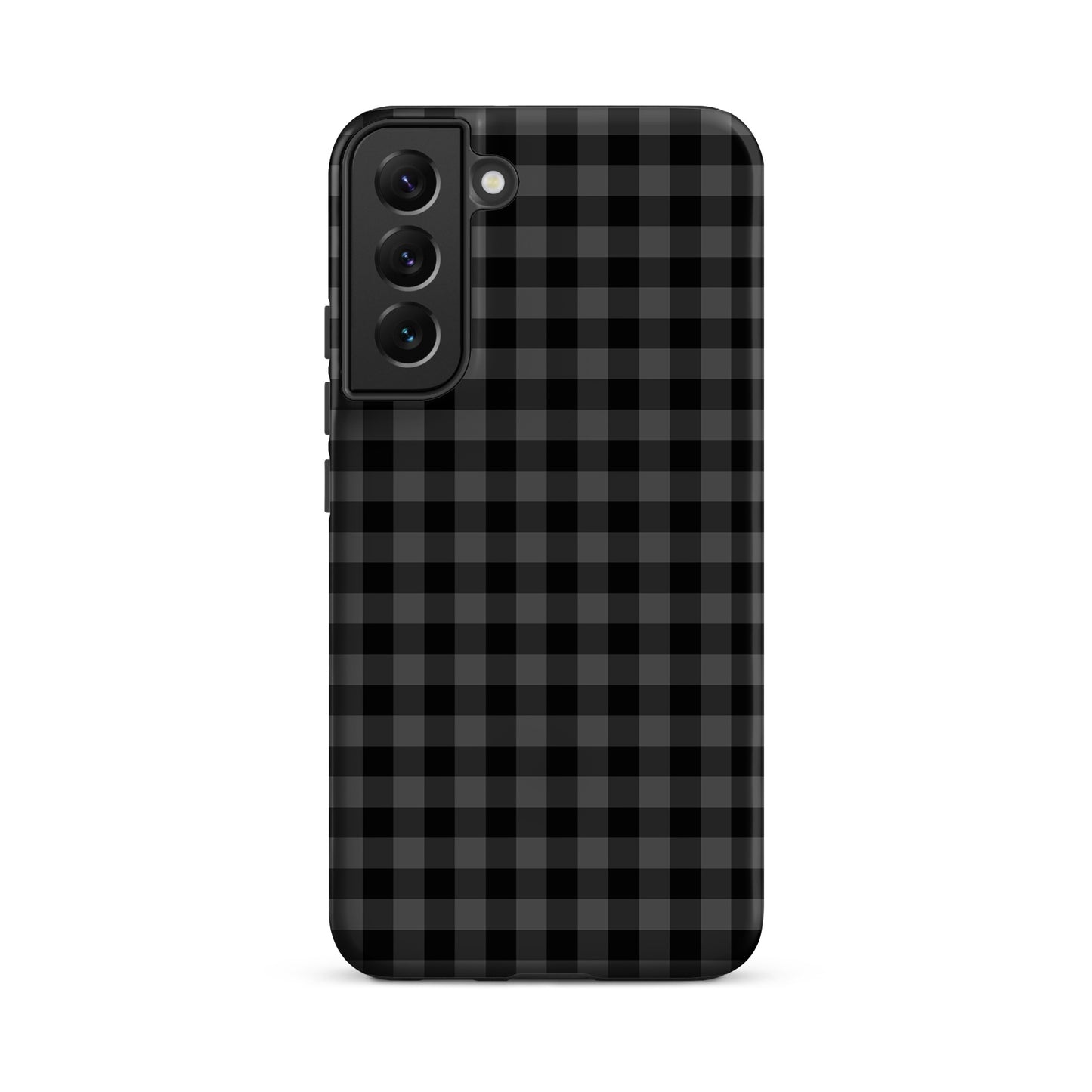 Phone Case for Samsung Galaxy with black and charcoal gingham pattern, combining style and protection for sleek and durable elegance.