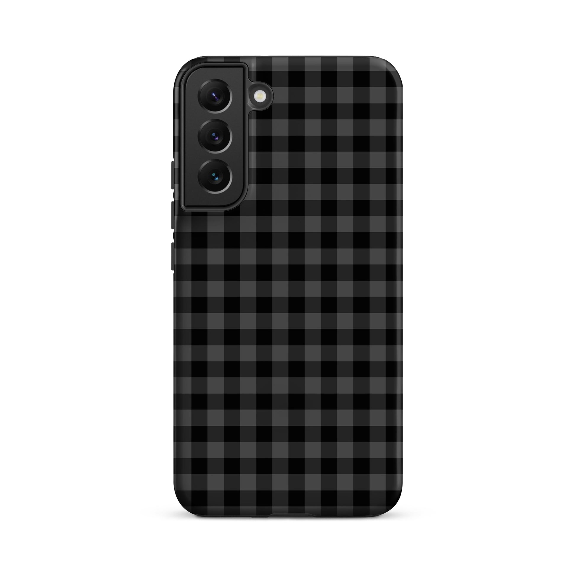 Phone Case for Samsung Galaxy with black and charcoal gingham pattern, combining style and protection for sleek and durable elegance.