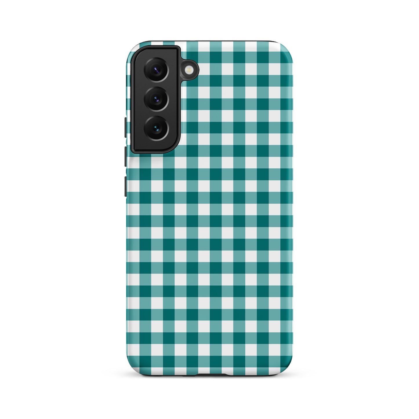 Phone Case with teal and white gingham pattern for Samsung Galaxy, combining style and protection in a chic, durable design.