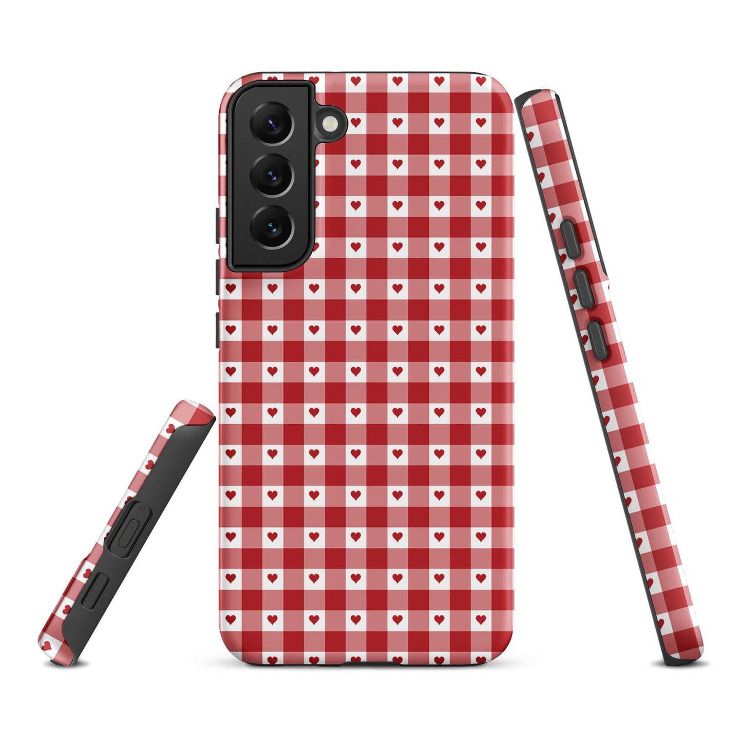 Phone Case for Samsung Galaxy with red-white gingham heart pattern, stylish and durable design.