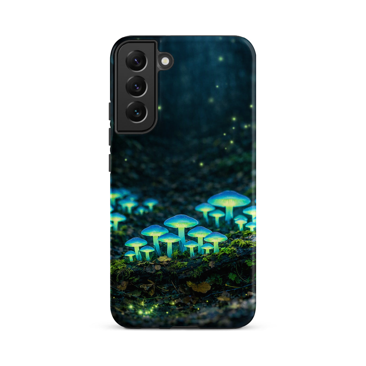 Phone Case for Samsung Galaxy with glowing forest mushrooms in blue-green light on smartphone cover.