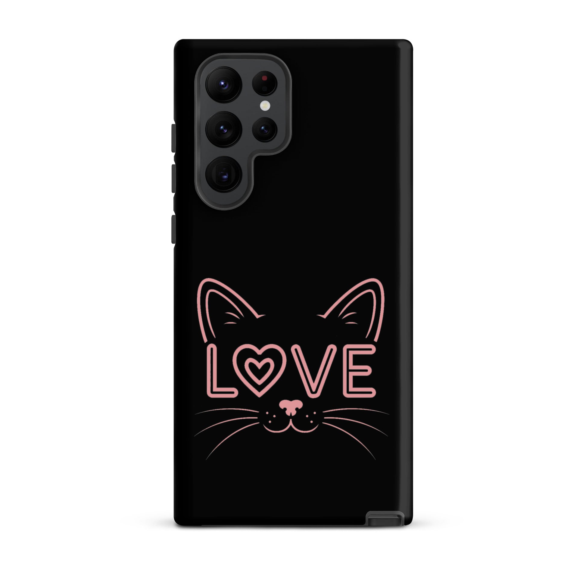 Cat Love Phone Case for Samsung Galaxy with minimalist cat face design and 'LOVE' accent.
